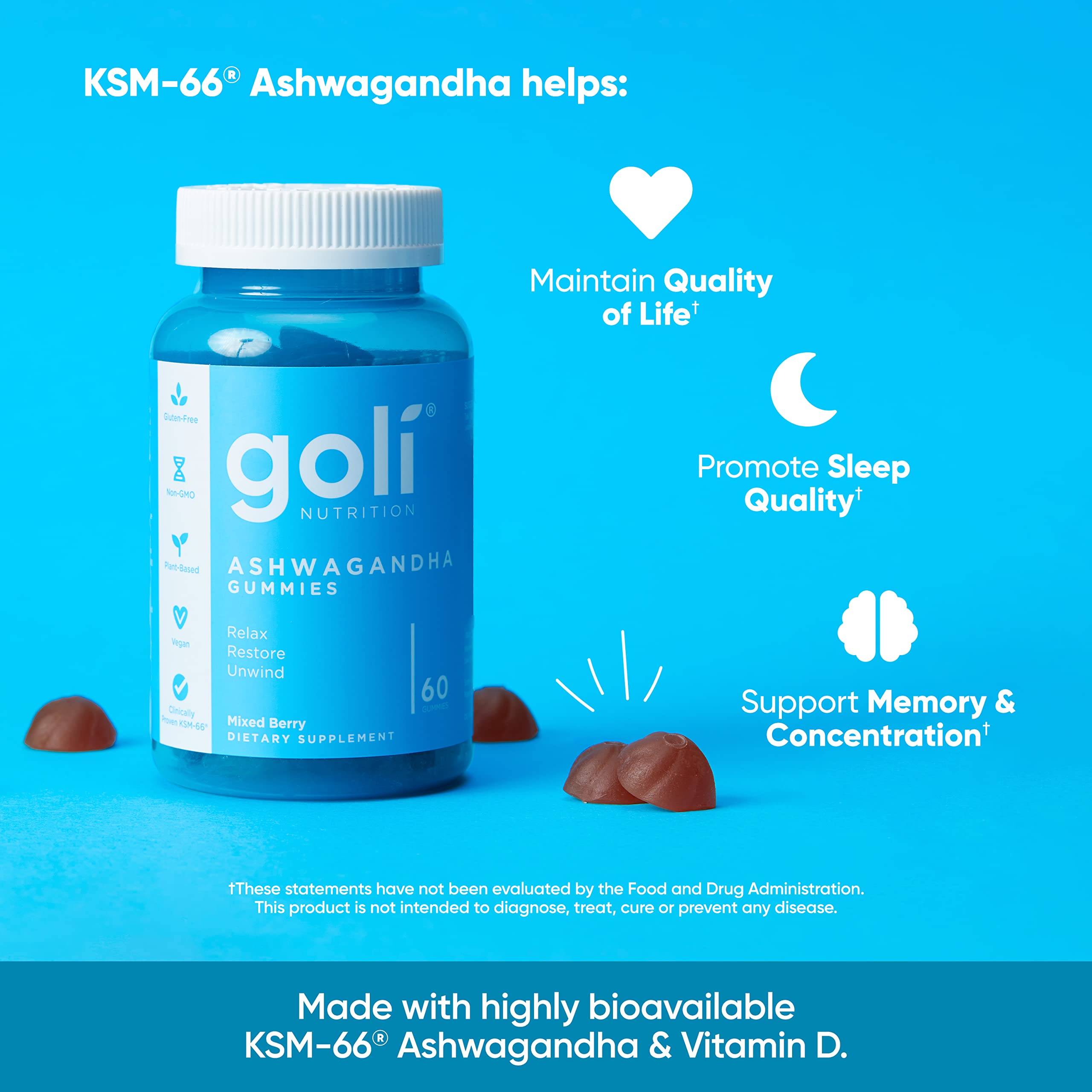 Goli Ashwagandha & Vitamin D Gummy - 300 Count - Mixed Berry, KSM-66, Vegan, Goli buy supplements canada