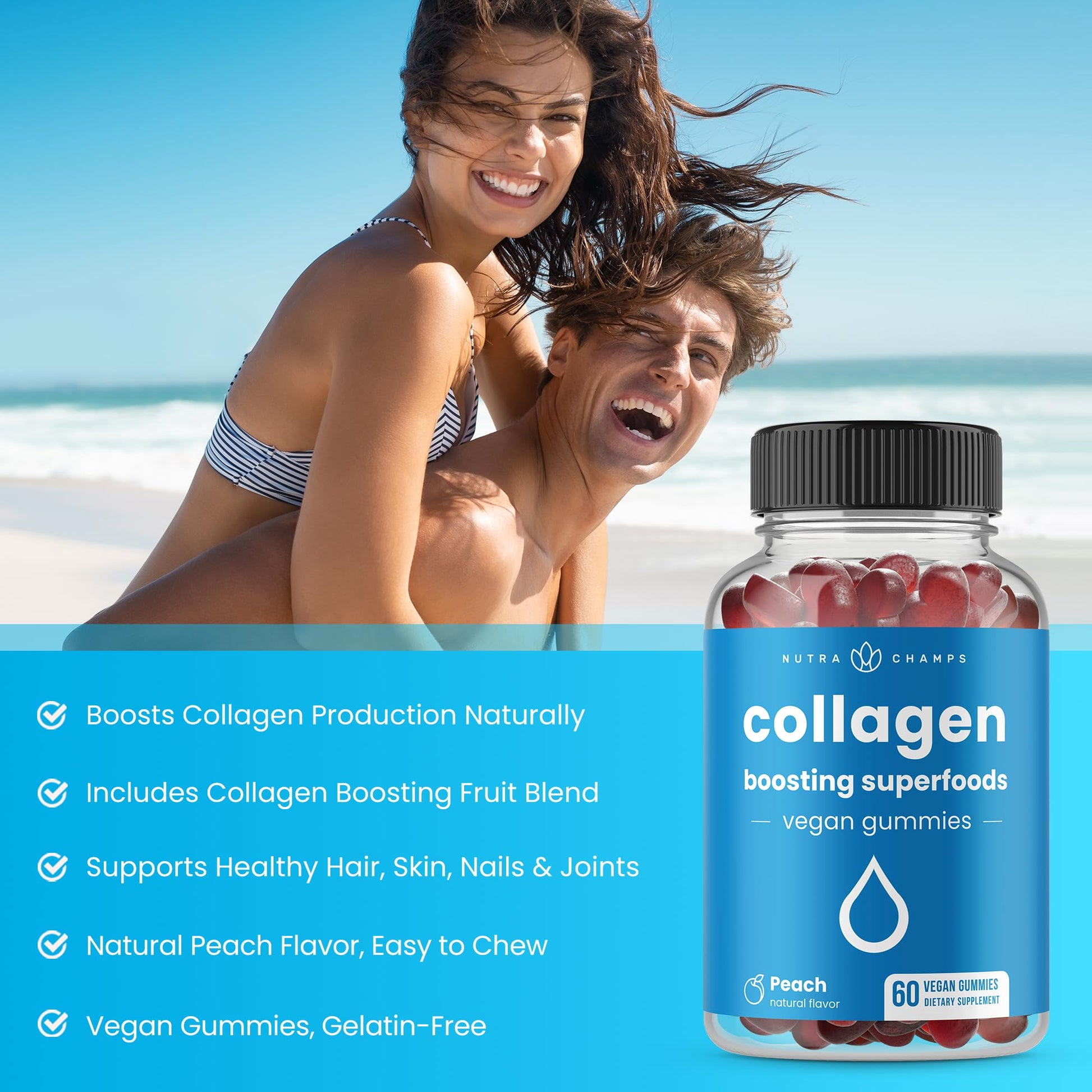 NutraChamps Collagen Boosting Gummies, Collagen Booster Gummy for Natural Collagen Production, Vegan Pectin Supplements Chews for Women & Men, NutraChamps buy supplements canada
