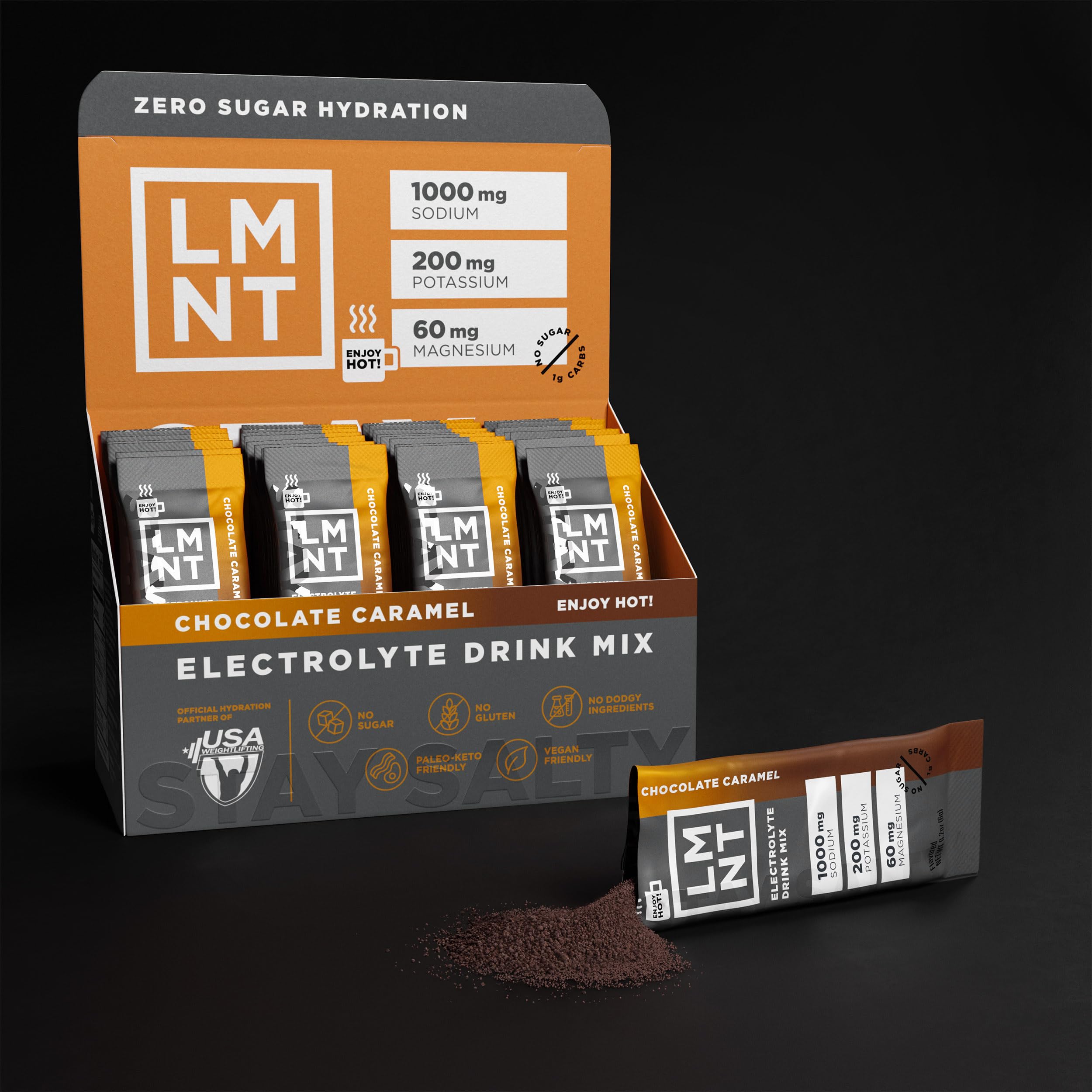 LMNT Zero Sugar Hot Chocolate or Coffee Mixer - Chocolate Caramel Salt | Drink Mix | 30-Count Drink LMNT buy supplements canada