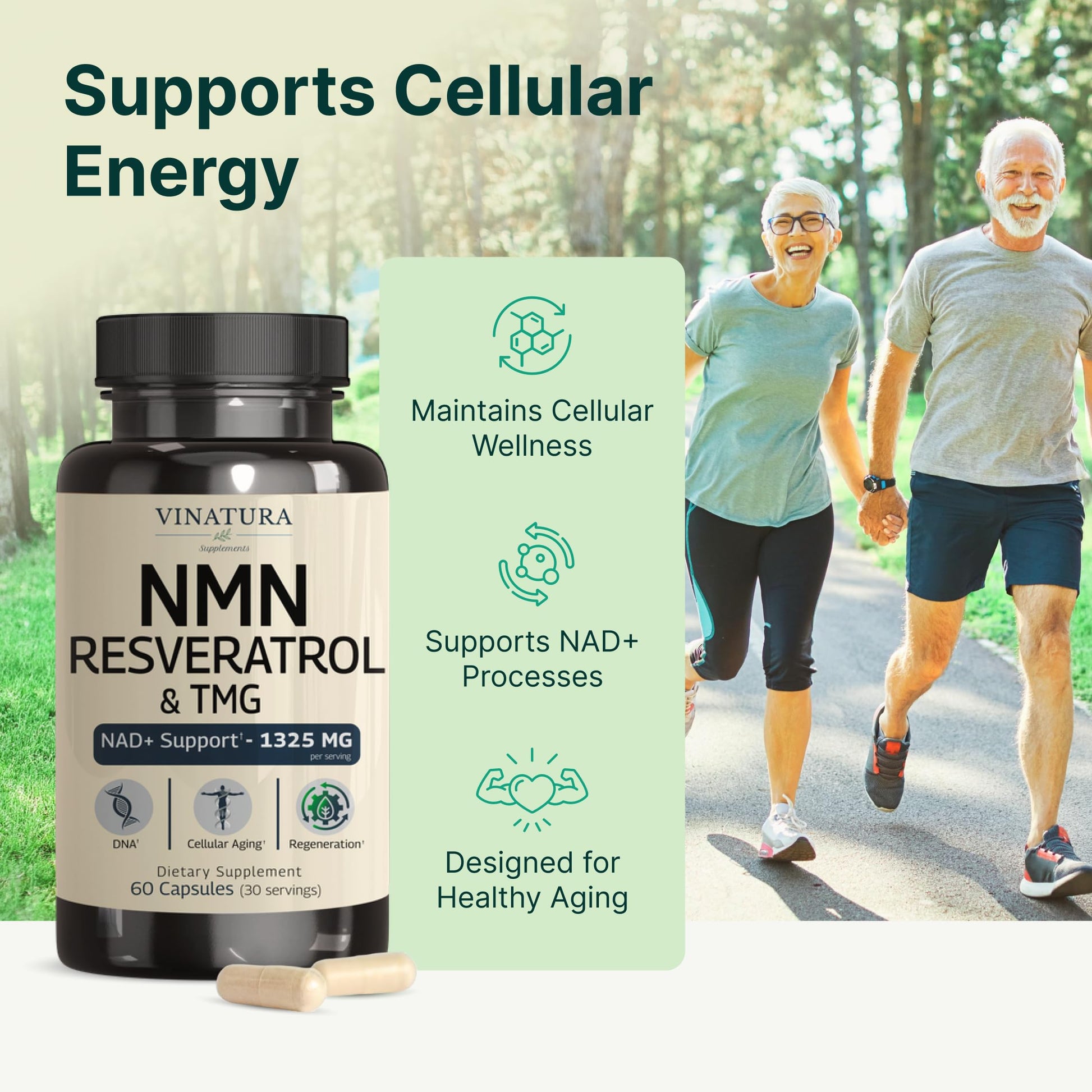 VINATURA NMN Complex Supplement 1325MG - NMN 1000mg with Resveratrol and TMG, Support NAD+, 60 Capsules VINATURA buy supplements canada