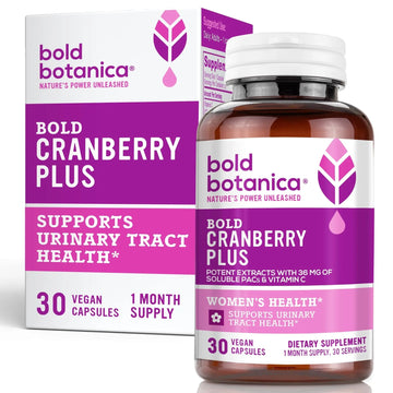 Bold Cranberry Plus Capsules - 100% Soluble 36mg PACs - Cranberry Pills for Women & Men with Urinary Tract Support, Non-GMO Vitamin C — 30 Vegan Capsules, 1 Month Supply Bold Botanica buy supplements canada