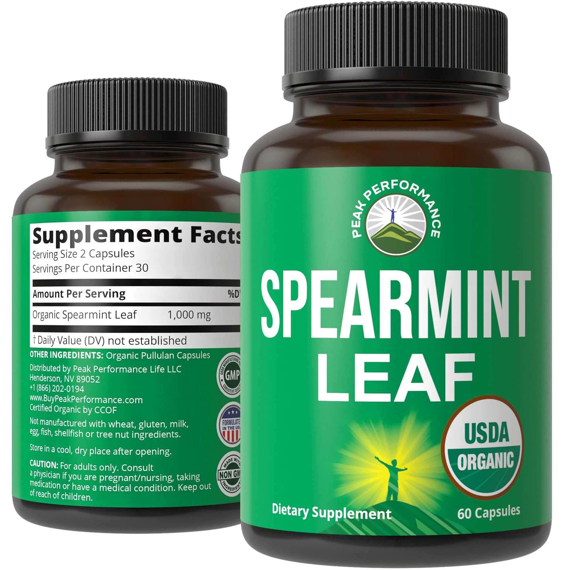 Peak Performance USDA Organic Spearmint Capsules. Organic Vegan Spearmint Leaf Pills for Digestive Support, Ingestion, and More. USA Tested Supplement for Women and Men. Peak Performance buy supplements canada
