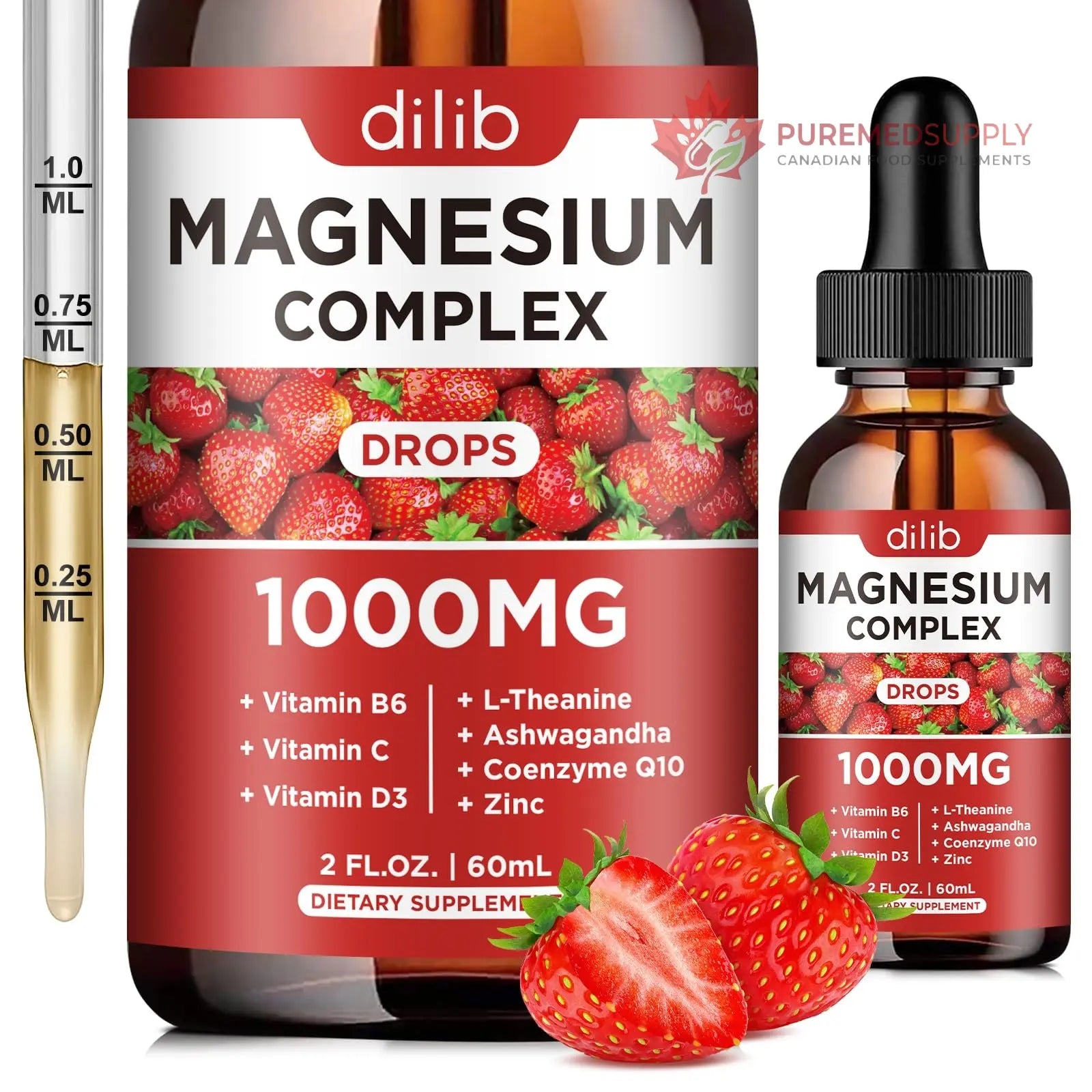 Triple Magnesium Complex Supplement, Magnesium Glycinate, Blend, Citrate Liquid Drops 1000mg with Ashwagandha, CoQ10, Vitamin B6, C, D, Zinc -Support Calm Stress Relief, Bone, Muscle, Mood Vegan dilib buy supplements canada