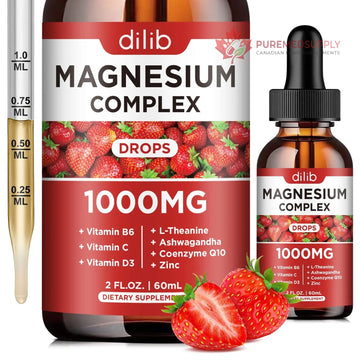 Triple Magnesium Complex Supplement, Magnesium Glycinate, Blend, Citrate Liquid Drops 1000mg with Ashwagandha, CoQ10, Vitamin B6, C, D, Zinc -Support Calm Stress Relief, Bone, Muscle, Mood Vegan dilib buy supplements canada