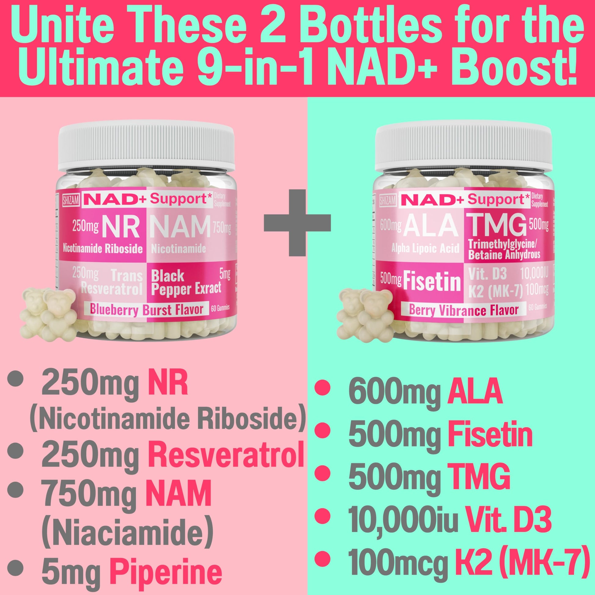 SHIZAM TMG Betaine Alpha Lipoic Acid ALA D3 Fisetin Gummies, Tri-Methylglycine trimethylglycine R-Alpha NAD+ Plus + HCL Supplements, Mitochondrial Senolytic Activator, NR Capsules Powder 600mg 1000mg SHIZAM buy supplements canada