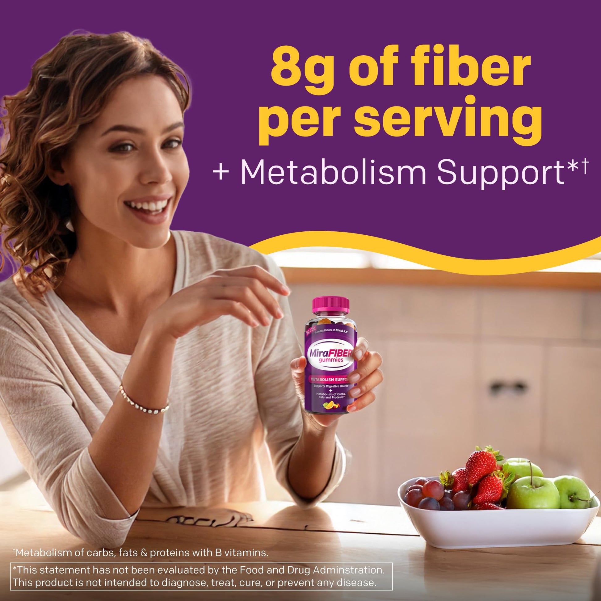 MiraFIBER Gummies from The Makers of MiraLAX, 8g of Daily Fiber Per Serving, Metabolism Support with B Vitamins, Gut Health for Men & Women MiraLAX buy supplements canada