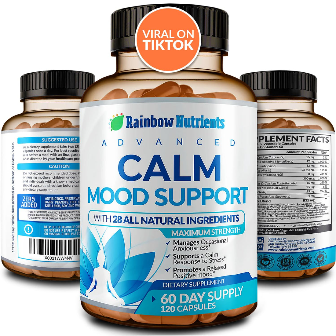 28 in 1 Calm Mood Support Supplement- Natural Happy Pills for Occasional Anxiousness & Stress, Worry feelings, Relaxation, Mental Clarity | Max Sleep & Mood Support for Women & Men|120 Vegan Capsules Rainbow Nutrients, LLC buy supplements canada