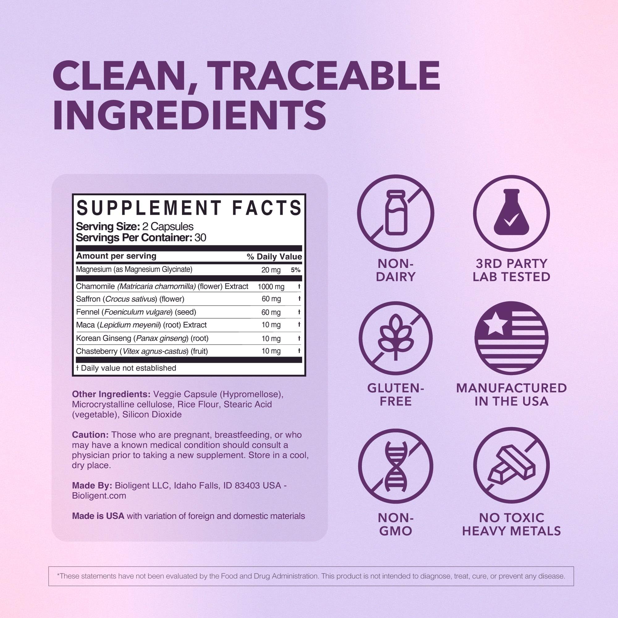 Bioligent Menopause Support Supplement for Women, Hot Flash, Sleep, Mood & Focus Support, Hormone-Free with Maca, Ginseng, Chamomile & Saffron, Non-GMO, 60 Capsules, 30 Day Supply BIOLIGENT buy supplements canada