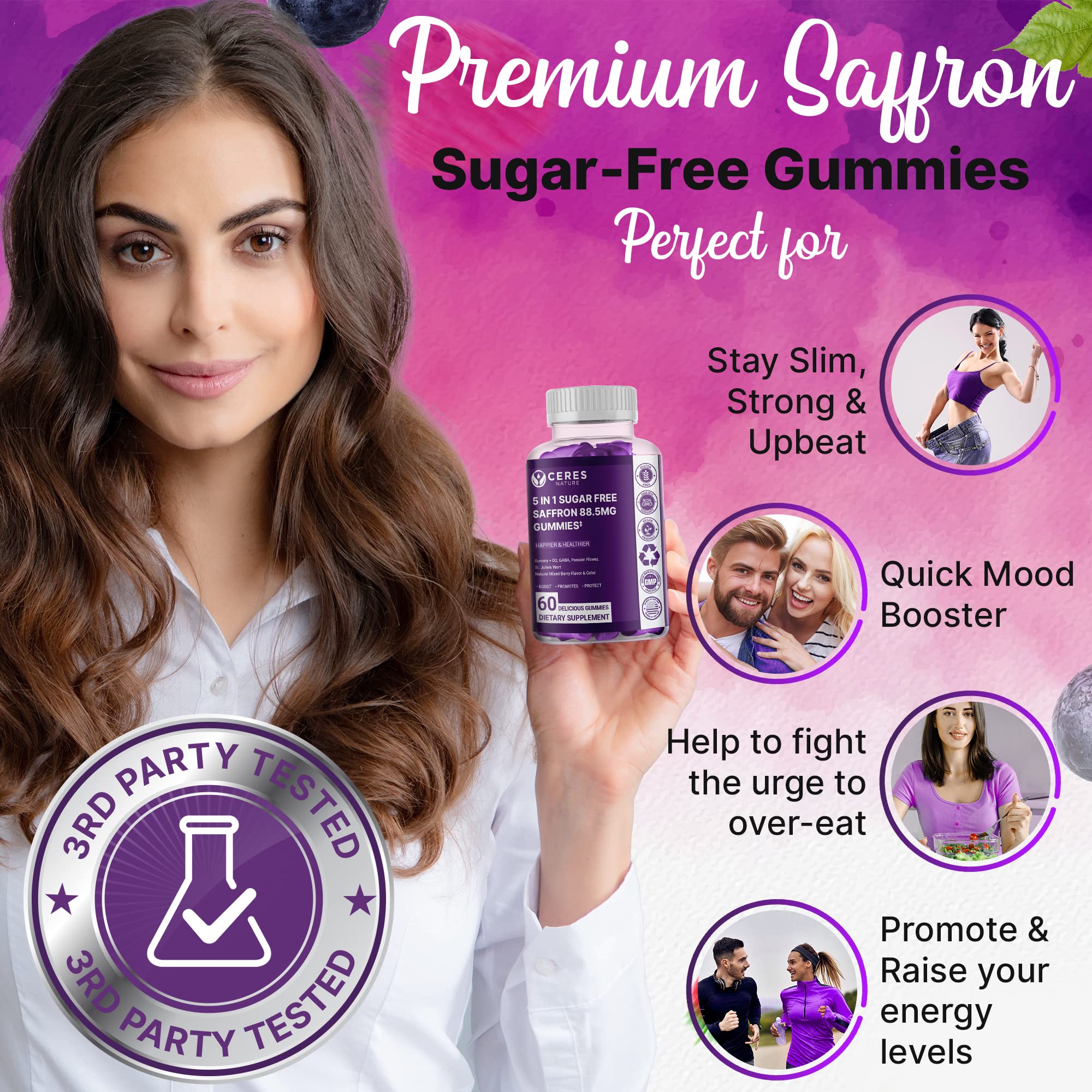 Premium Saffron Extract 88.5mg** Gummy - Appetite Control, Eye Support, Boost Energy Ceres Nature buy supplements canada