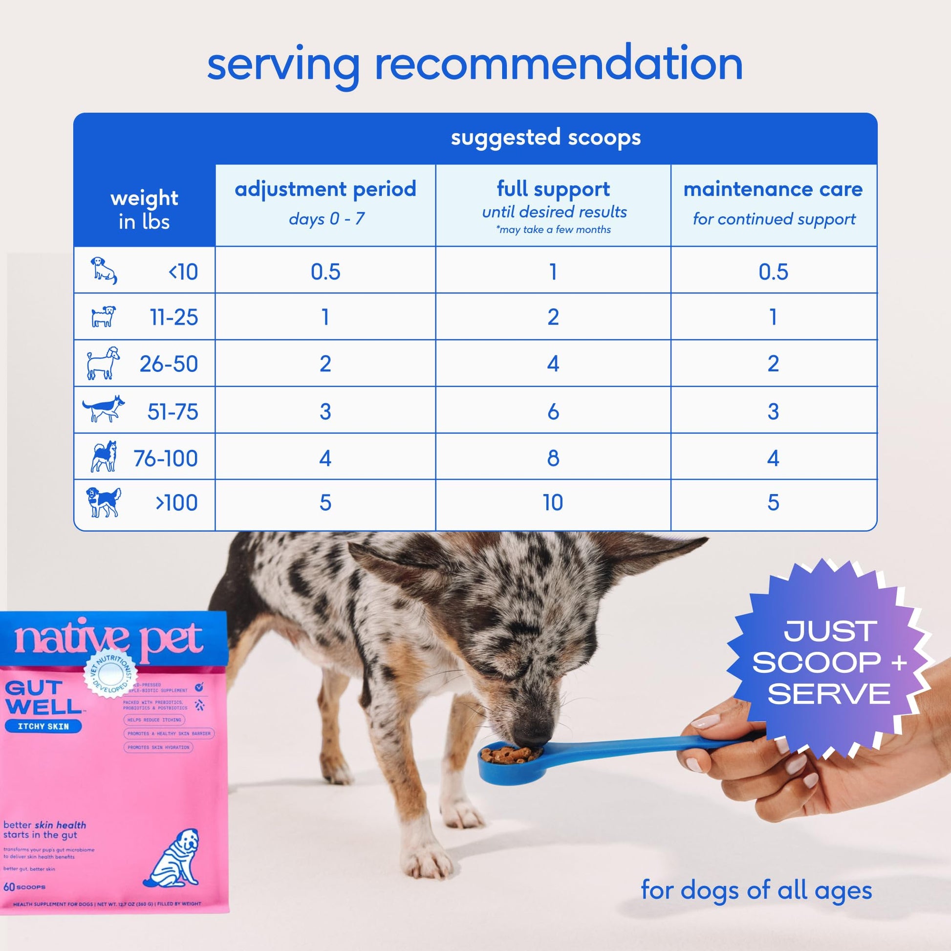 GutWell Itchy Skin - Dog Itching Skin Relief & Seasonal Allergy Itch Relief for Dogs - Promotes Skin Hydration, Elasticity & Healthy Barrier with Triple-biotic Blend, Zinc, & Vitamin E - 60 Scoops Native Pet buy supplements canada
