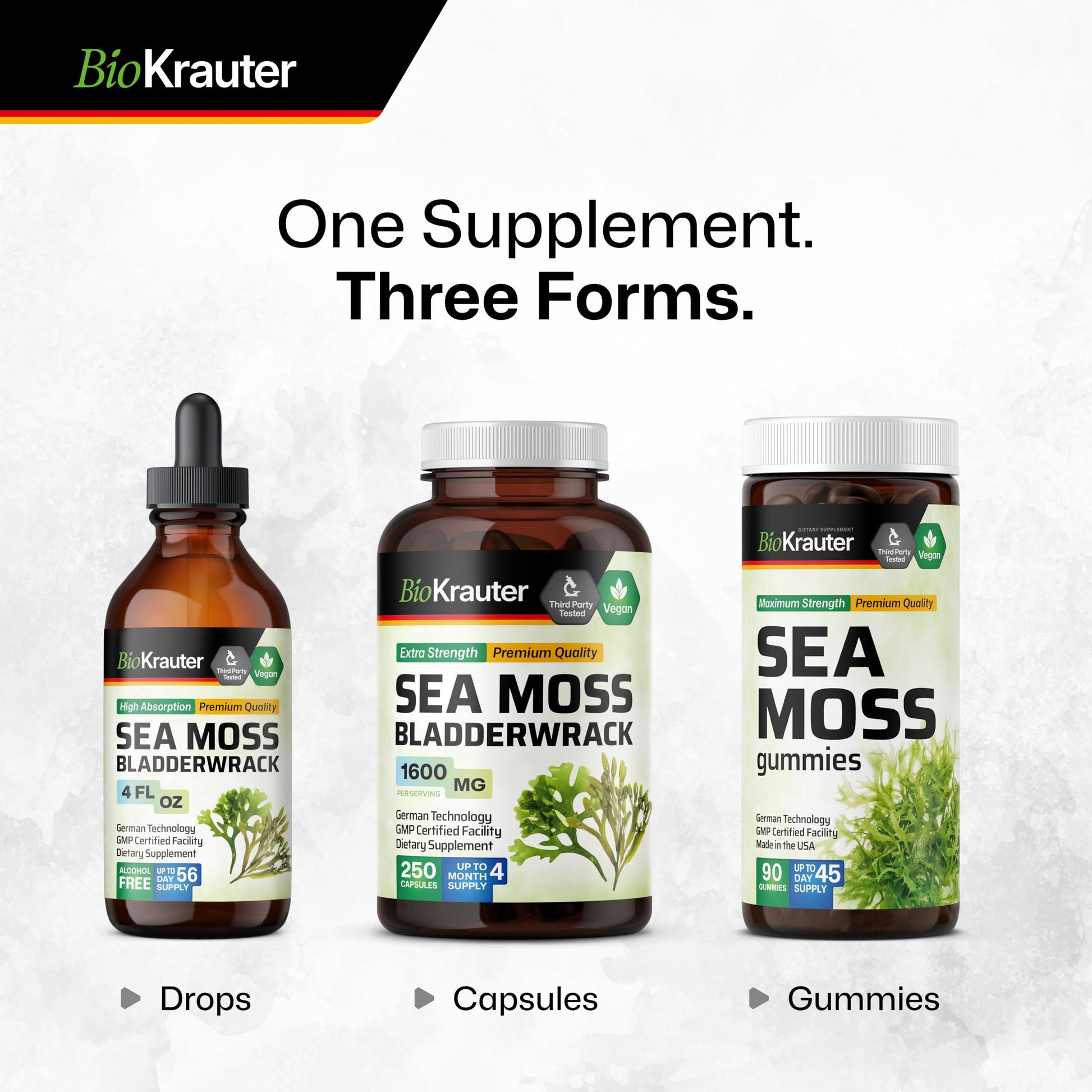 BIO KRAUTER® 3-in-1 Sea Moss for Thyroid Support - Vegan Sea Moss Gummies with Bladderwrack & Burdock Root for Women & Men - 90 Gummies Chondrus Crispus Formula, 45 Days of Supply, Mango Flavor BIO KRAUTER buy supplements canada
