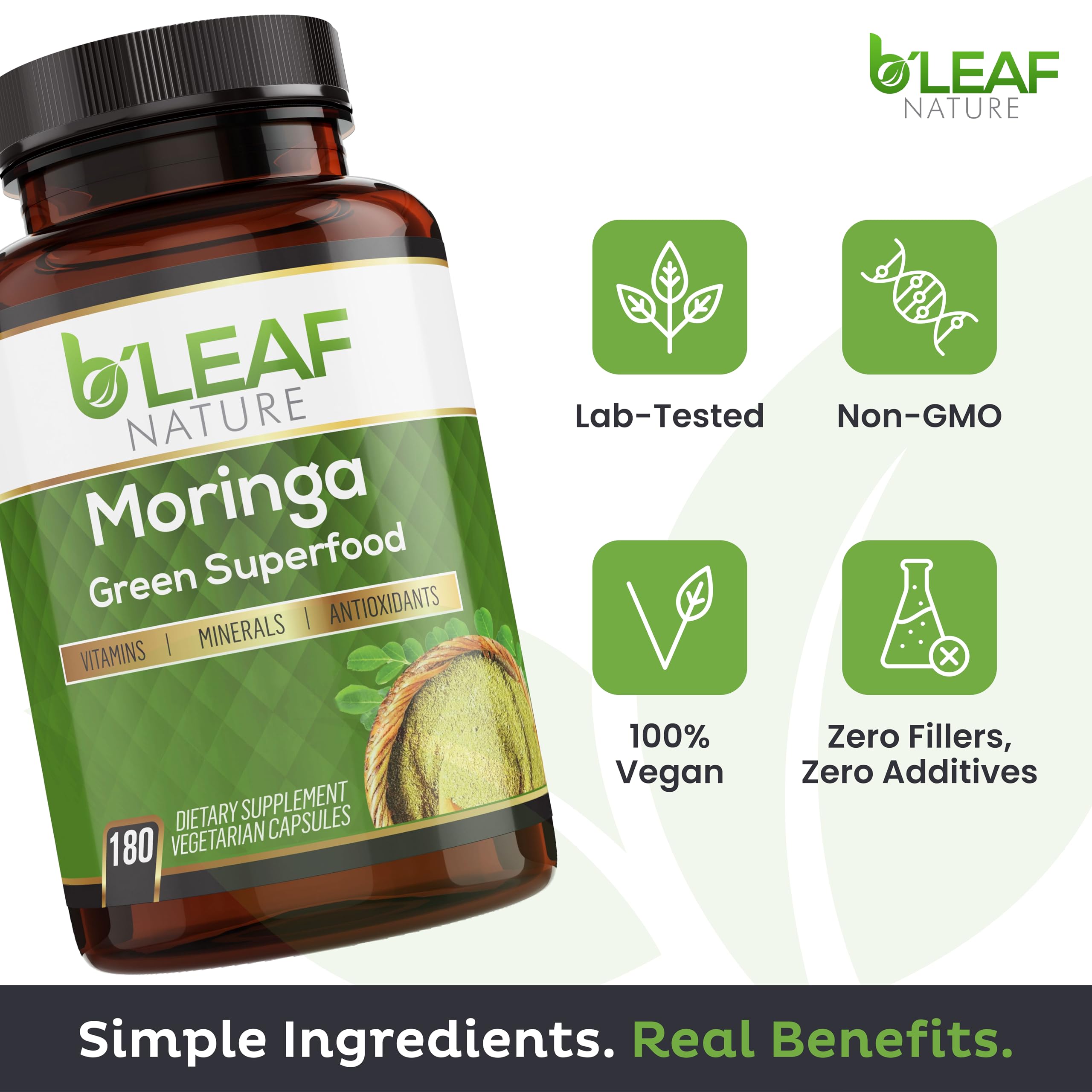 B'Leaf Nature Moringa Capsules Organic 1000mg — Pure Moringa Oleifera Leaf Powder Capsules for Energy & Immune Support B'LEAF NATURE buy supplements canada
