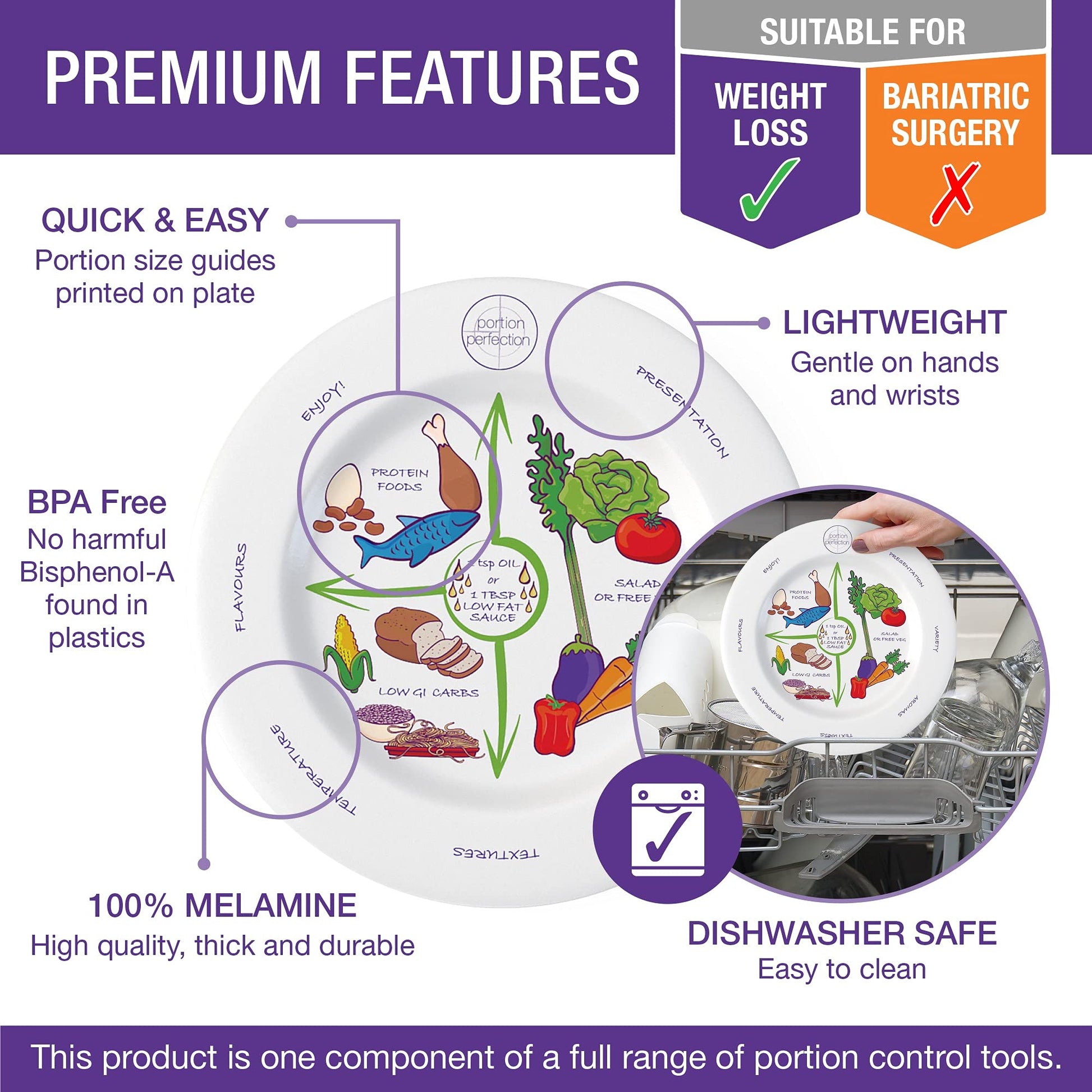 Portion Perfection Melamine 2 Pack 10” Portion Plates for Adults with Low Calorie Meal Plan Portion Perfection buy supplements canada