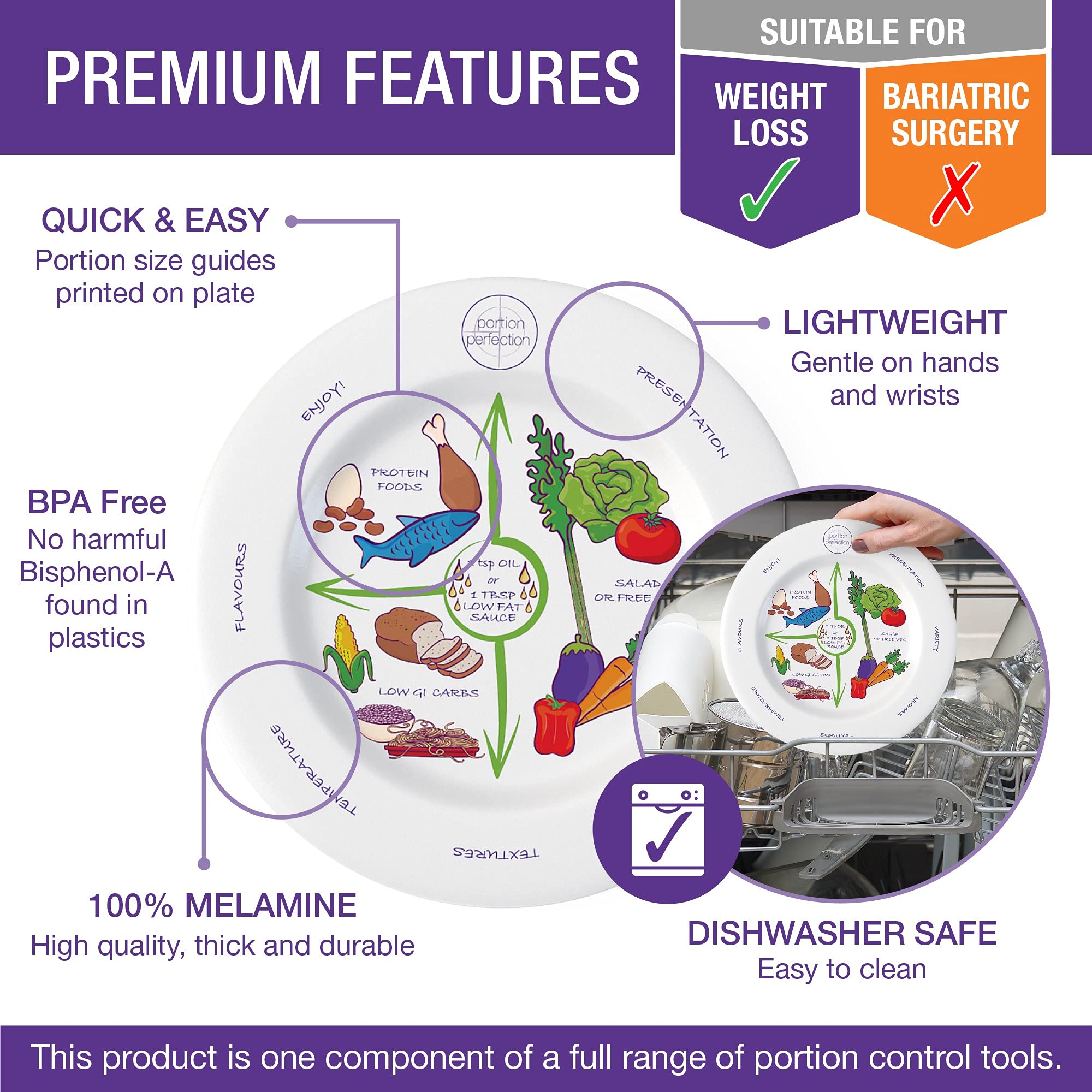 Portion Perfection Melamine 2 Pack 10” Portion Plates for Adults with Low Calorie Meal Plan Portion Perfection buy supplements canada