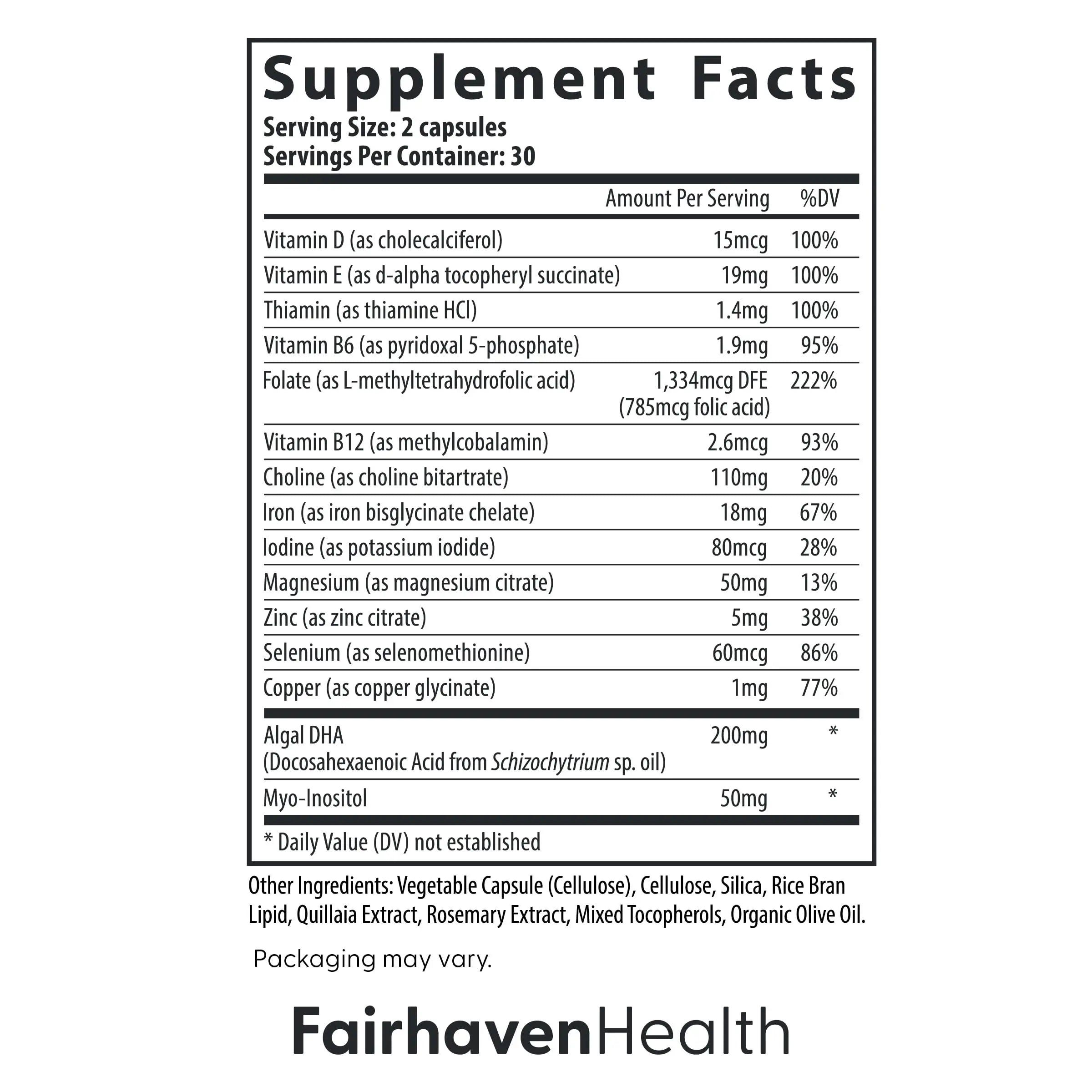Fairhaven Health Prenatal Multivitamin Essentials with DHA | Prenatal Vitamins + DHA, Choline, Myo-Inositol | Fairhaven Health buy supplements canada