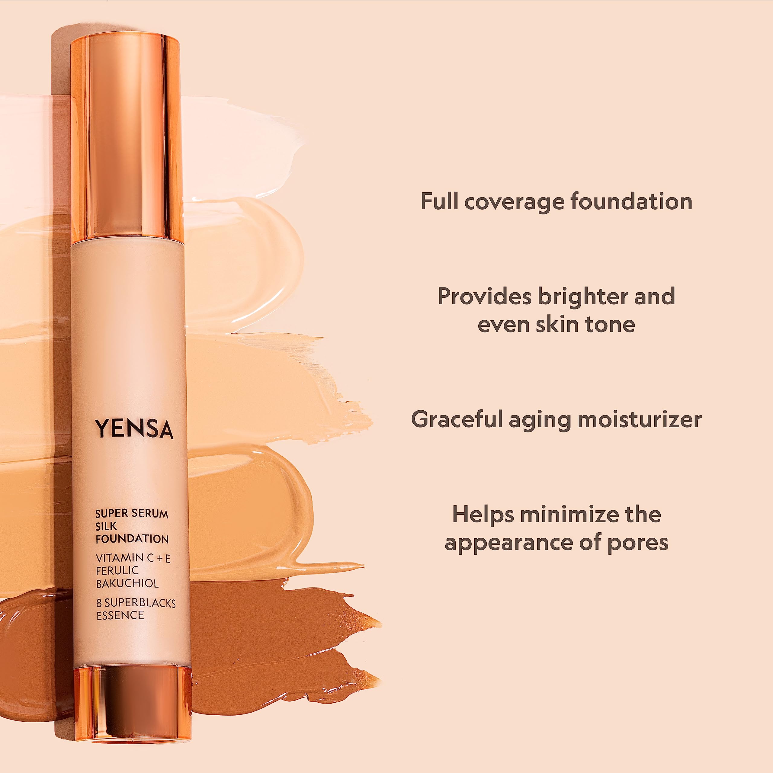 YENSA Serum Foundation Makeup - Super Silk Full Coverage Foundation Enriched with Peptides, Vitamin C & Ferulic Acid to Help Reduce Fine Lines, Wrinkles & Dark Circles - Light 1 (1 oz) YENSA buy supplements canada