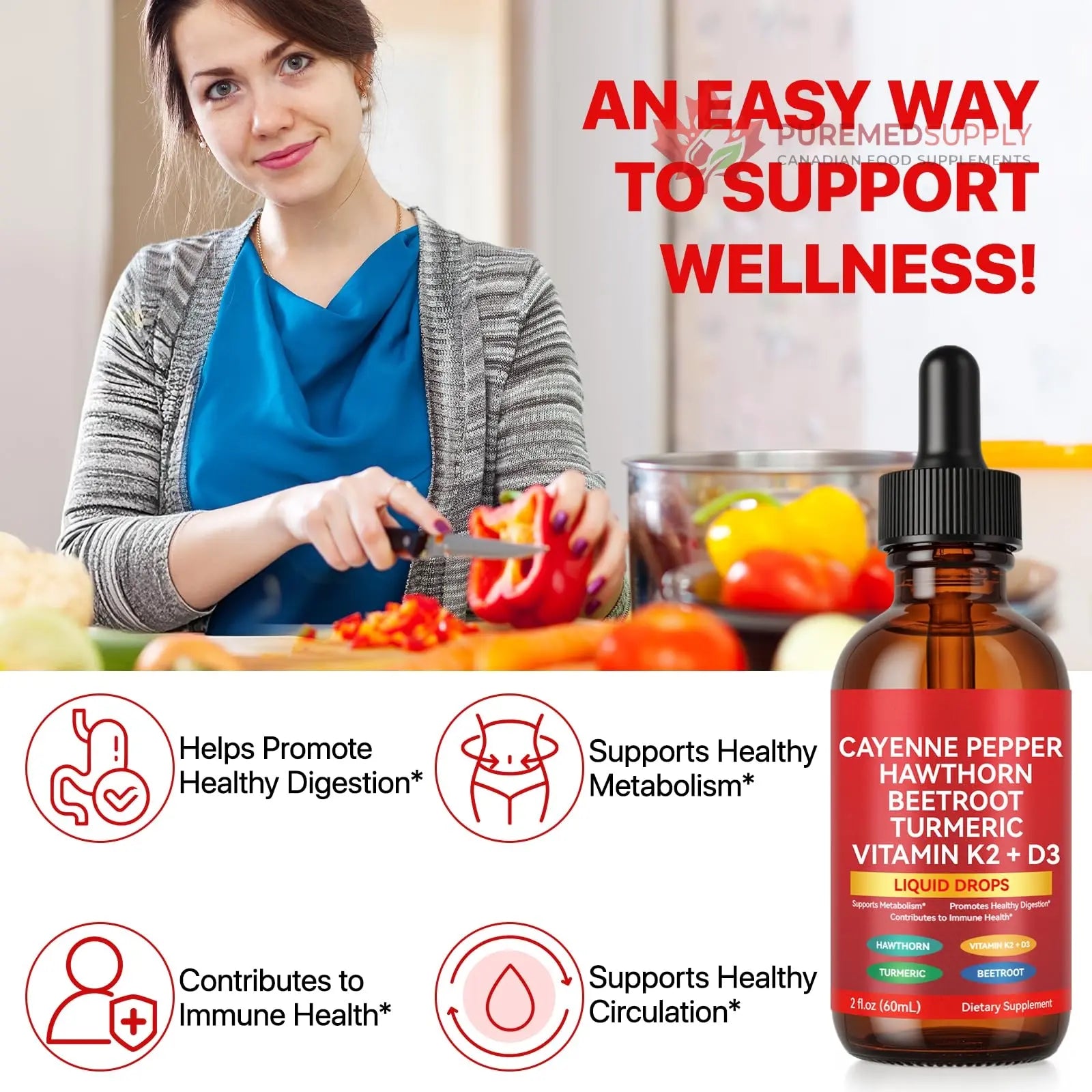 Cayenne Pepper Drops, Cayenne Pepper Extract with Herbal Blend - Includes Hawthorn, Beet Root & Turmeric (1Pack) WHLH & WELL-BEING buy supplements canada