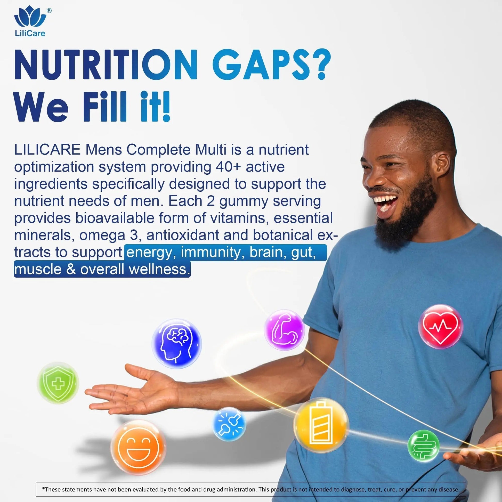 Mens Multivitamins Gummies, Methylated Multivitamin for Men, B Complex, Minerals, Vegan Omega 3, Probiotic, Enzyme LILICARE buy supplements canada