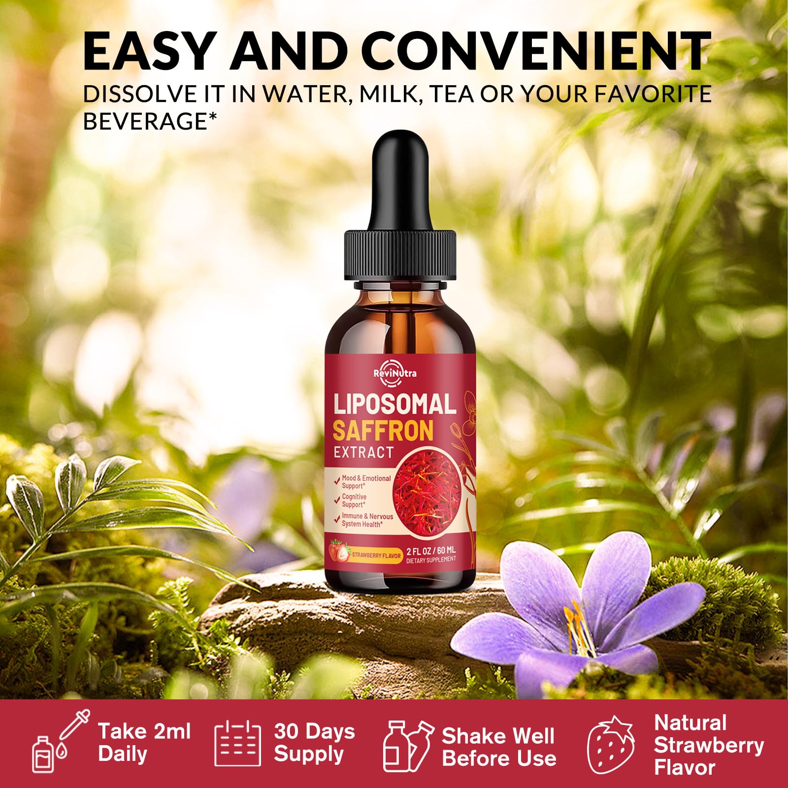 Saffron Supplements - 88.5mg Saffron Extract Liposomal Liquid Drops with Magnesium, Zinc, Ashwagandha, L-Theanine, Vitamin B6, D3 for Antioxidant Mood Energy Vision & Focus, Strawberry Flavor 2 Fl Oz ReviNutra buy supplements canada