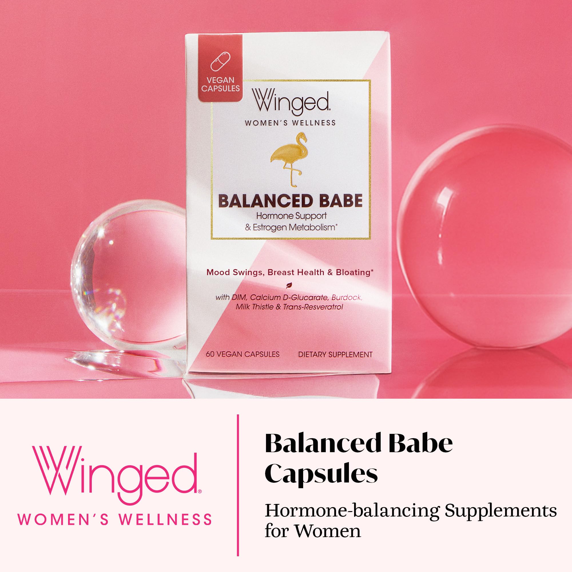 Winged Wellness Balance Babe, Hormone Balance & Estrogen Detox Supplement for Women - 100mg DIM & Calcium D-Glucarate & Milk Thistle for PMS Bloating, Cramps, Mood & Hormonal Acne Support, 60 Capsules Winged Wellness buy supplements canada