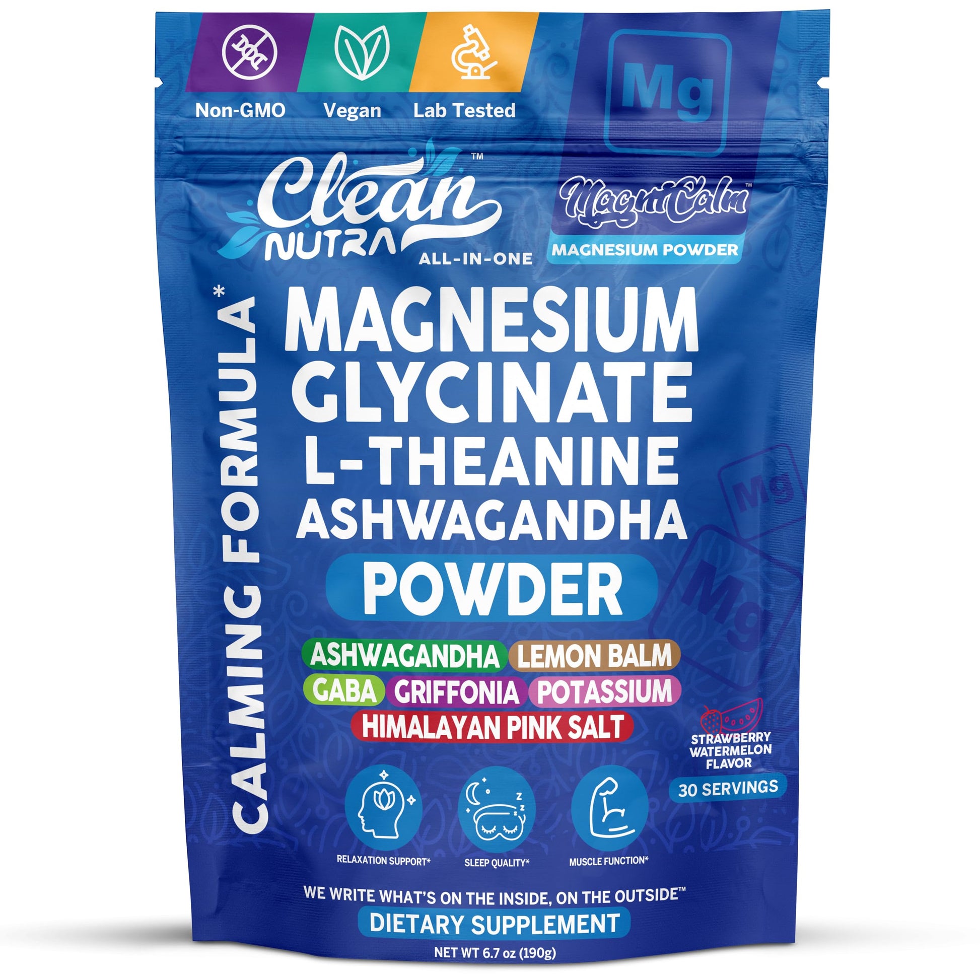 Magnesium Glycinate Powder Supplement + L Theanine Ashwagandha Glycine Apigenin Lemon Balm GABA 5HTP Pink Salt Potassium L Tryptophan Calcium | Powdered Sleep Aid Calm Trace Minerals Vitamin Clean Nutraceuticals buy supplements canada