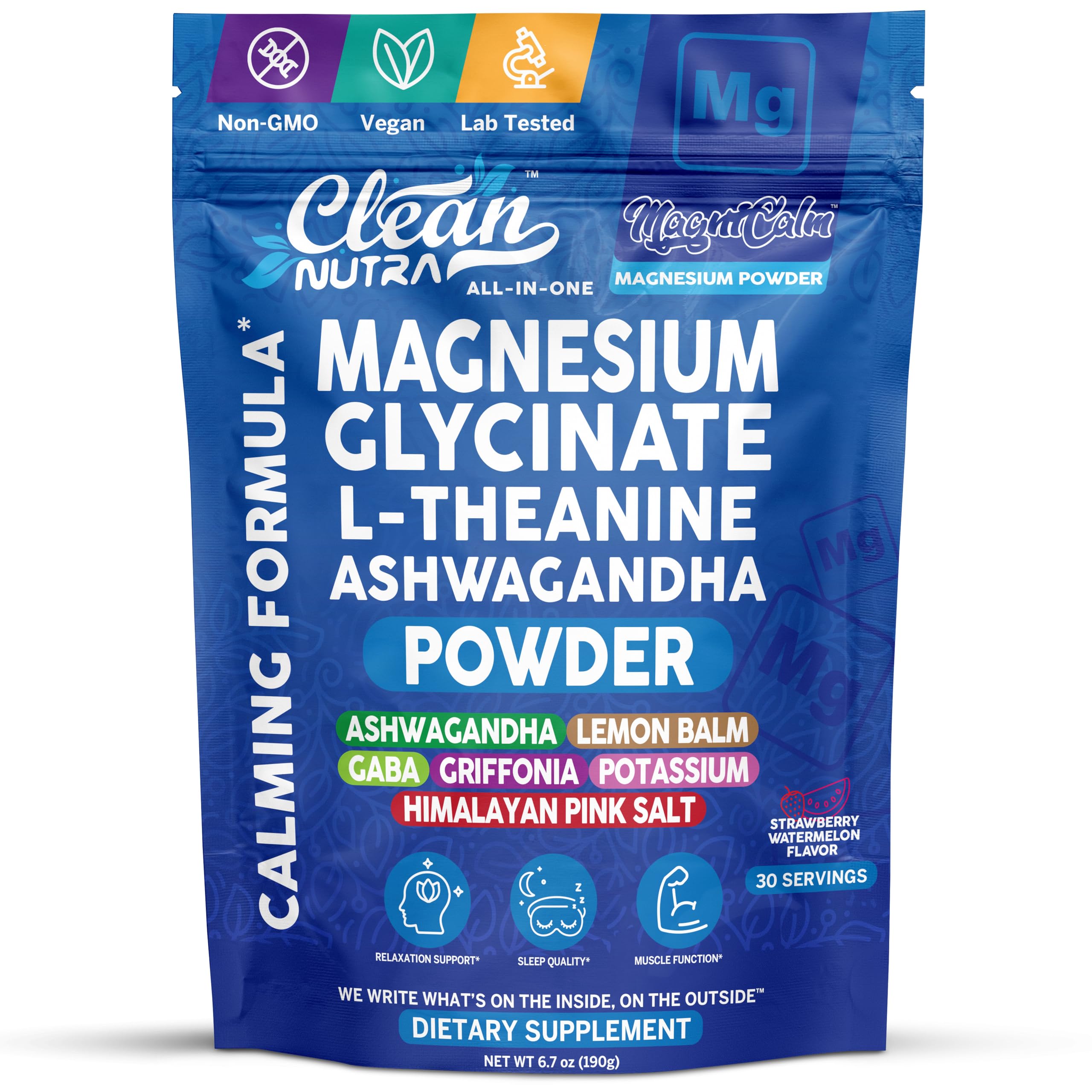 Magnesium Glycinate Powder Supplement + L Theanine Ashwagandha Glycine Apigenin Lemon Balm GABA 5HTP Pink Salt Potassium L Tryptophan Calcium | Powdered Sleep Aid Calm Trace Minerals Vitamin Clean Nutraceuticals buy supplements canada