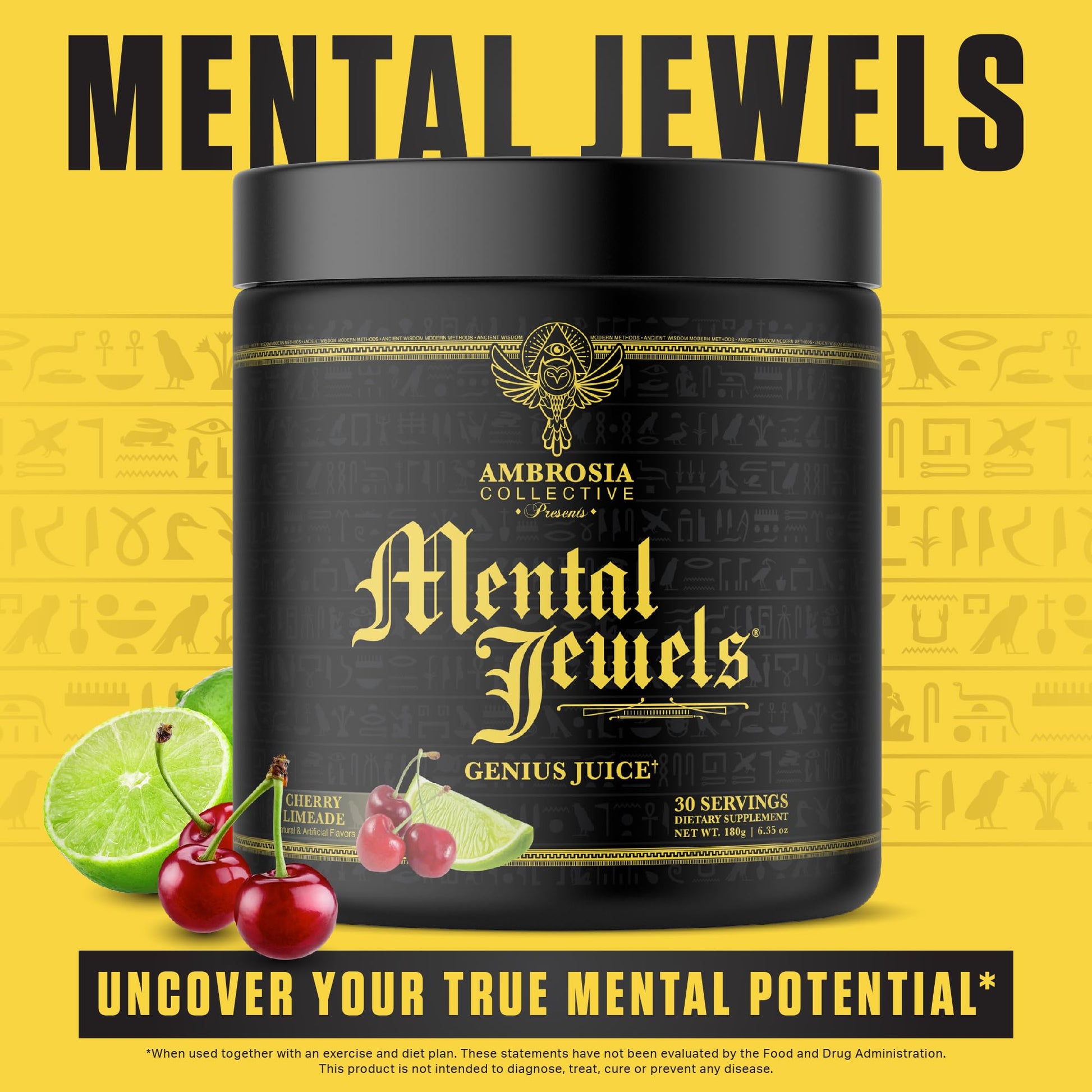 Ambrosia Mental Jewels Nootropic Brain Supplement Powder | Alpha GPC, Bacopa & Phosphatidylserine | Memory, Focus & Concentration Support | 30 Servings | Cherry Limeade Ambrosia buy supplements canada