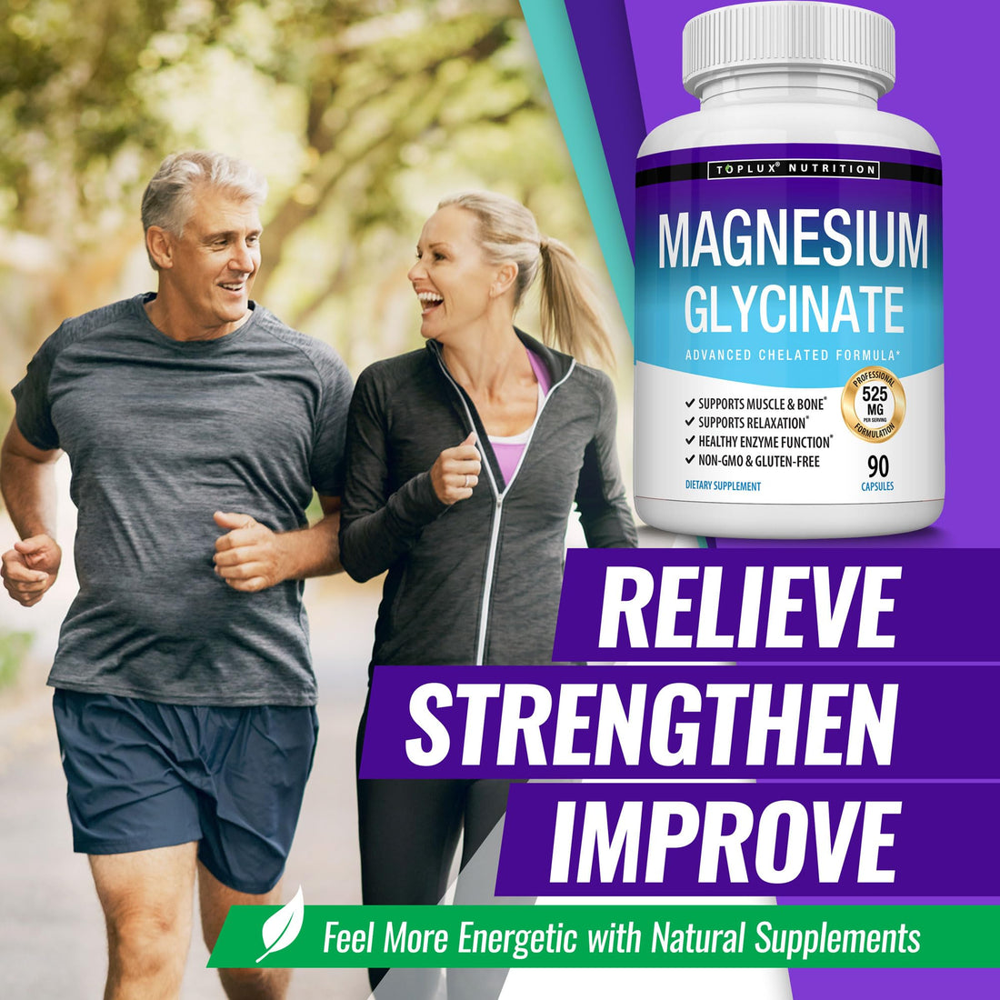 Magnesium Glycinate 525mg - High Absorption Chelated Magnesium Supplement Made with Pure Magnesium Glycinate - Supports Muscles, Sleep, Cramps, Recovery Bisglycinate Toplux buy supplements canada