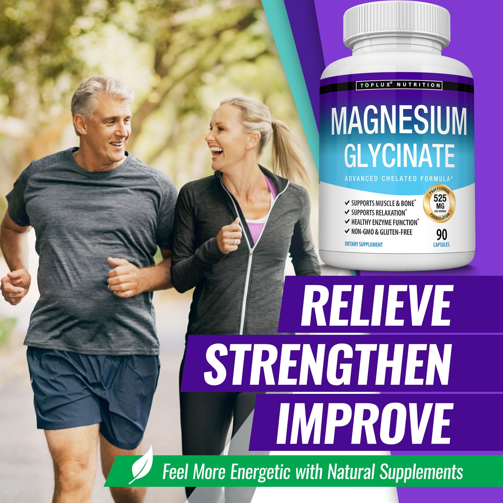 Magnesium Glycinate 525mg - High Absorption Chelated Magnesium Supplement Made with Pure Magnesium Glycinate - Supports Muscles, Sleep, Cramps, Recovery Bisglycinate Toplux buy supplements canada