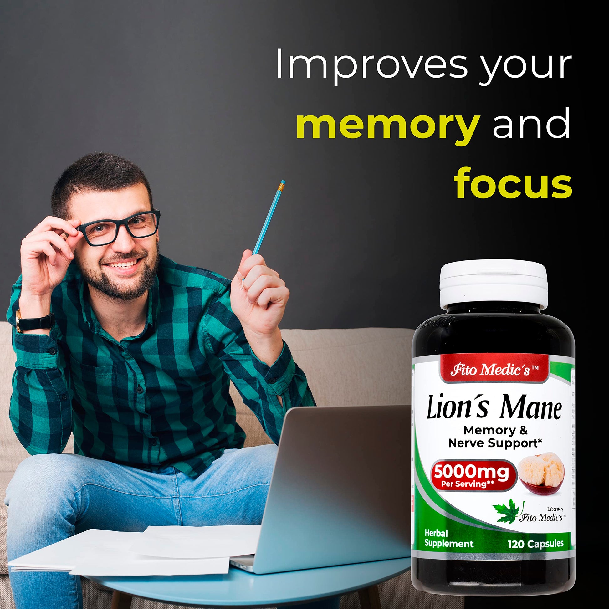 Lab | Lions Mane | 5000 mg per Serving | 120 Capsules | lions mane supplement | lions mane FITO MEDIC'S buy supplements canada