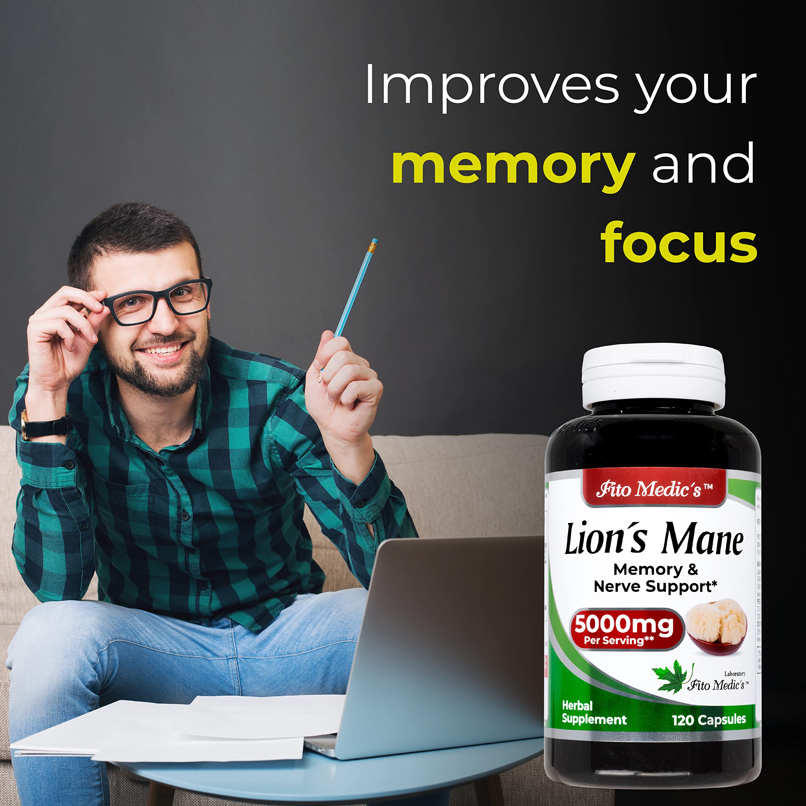 Lab | Lions Mane | 5000 mg per Serving | 120 Capsules | lions mane supplement | lions mane FITO MEDIC'S buy supplements canada