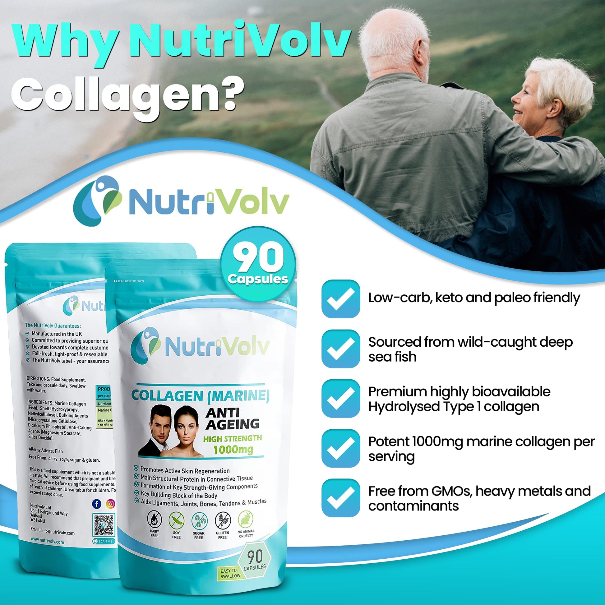 Nutrivolv Collagen Marine (1000mg) Supplement for Skin , Anti Ageing Nutrivolv buy supplements canada