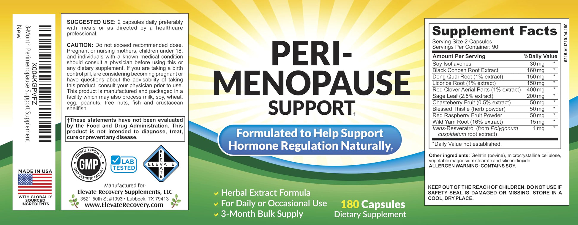 Perimenopause Support (3-Month) Supplement Blend | Women's Health & Hormone Support with 11 Herbs & Extracts | Female Hormonal Balance Supplements | 90-Day Bulk Supply | 180 Capsules Elevate Recovery Supplements buy supplements canada
