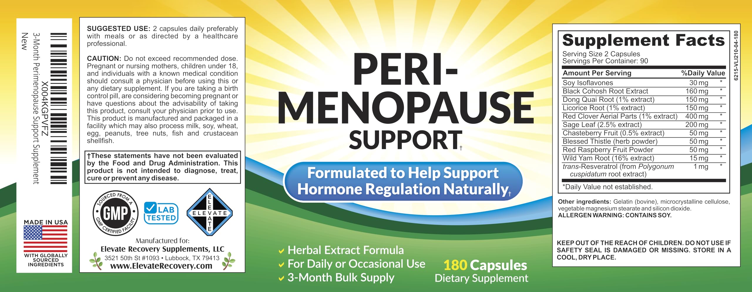Perimenopause Support (3-Month) Supplement Blend | Women's Health & Hormone Support with 11 Herbs & Extracts | Female Hormonal Balance Supplements | 90-Day Bulk Supply | 180 Capsules Elevate Recovery Supplements buy supplements canada