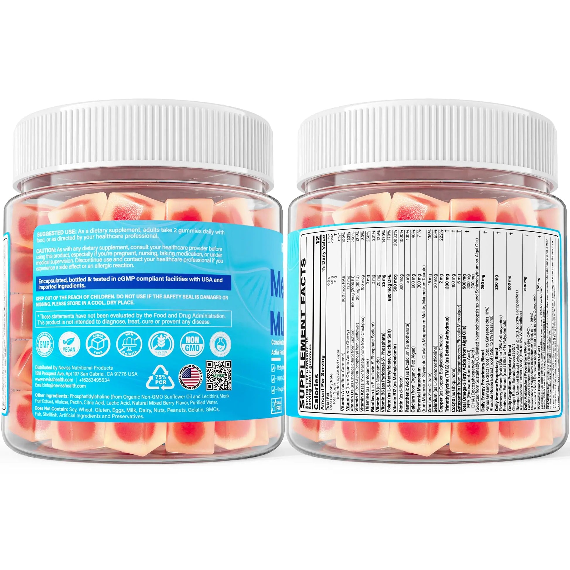 Methylated Multivitamin for Women & Men Gummies w/ Omega-3, Calcium, D3 K2, Methylfolate & B12, TMG, Daily Vitamins, Mag, CoQ10, Probiotic for 18 30 40 50 60 70+, Overall Health - Vegan, Sugar Free NEVISS buy supplements canada