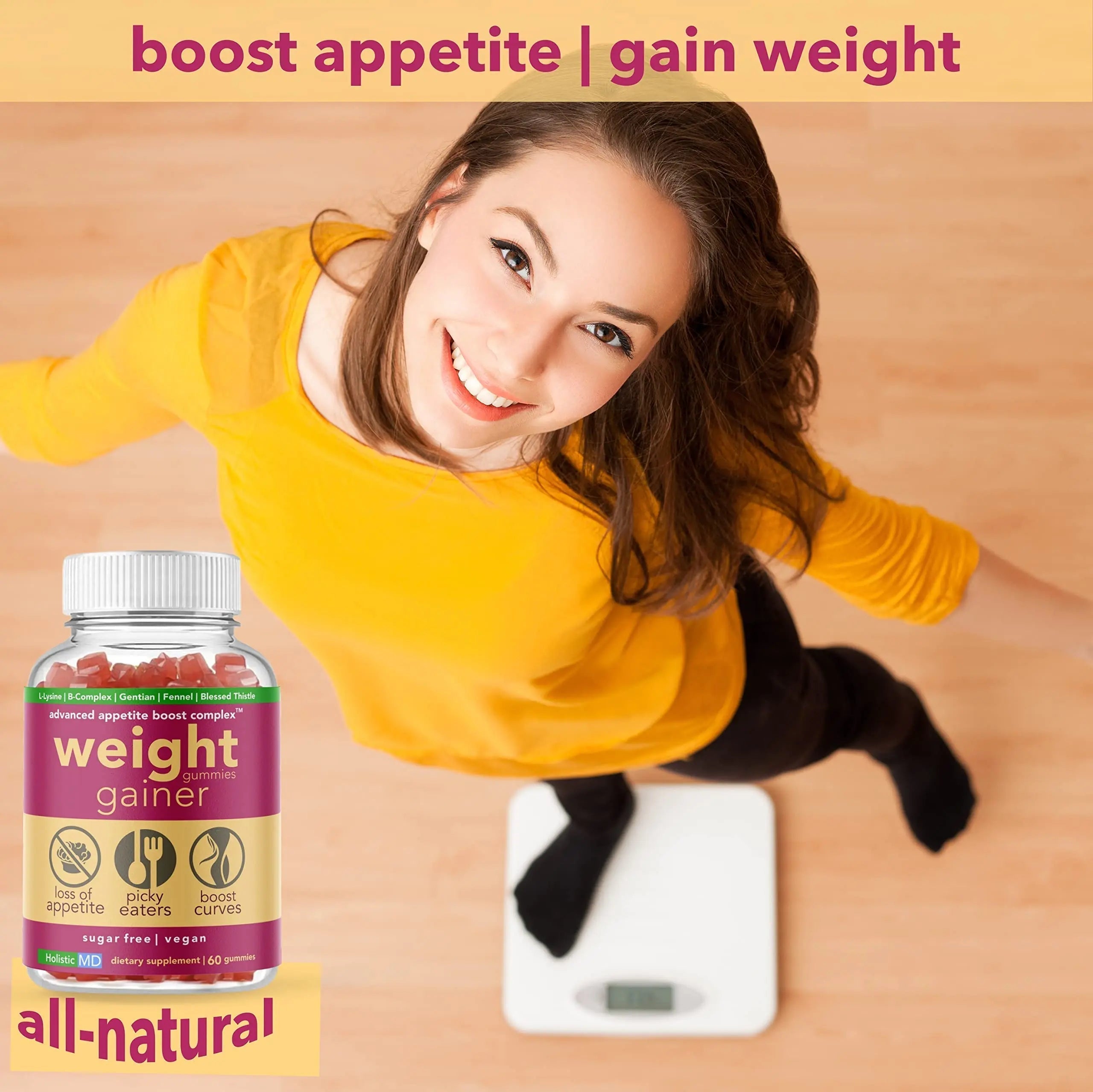 Holistic MD Gainer Gummies for Women Men Elderly and Kids | Clinically Studied Ingredients | 10 in 1 with L-Lysine Gentian Root Vitamin B | Holistic MD buy supplements canada