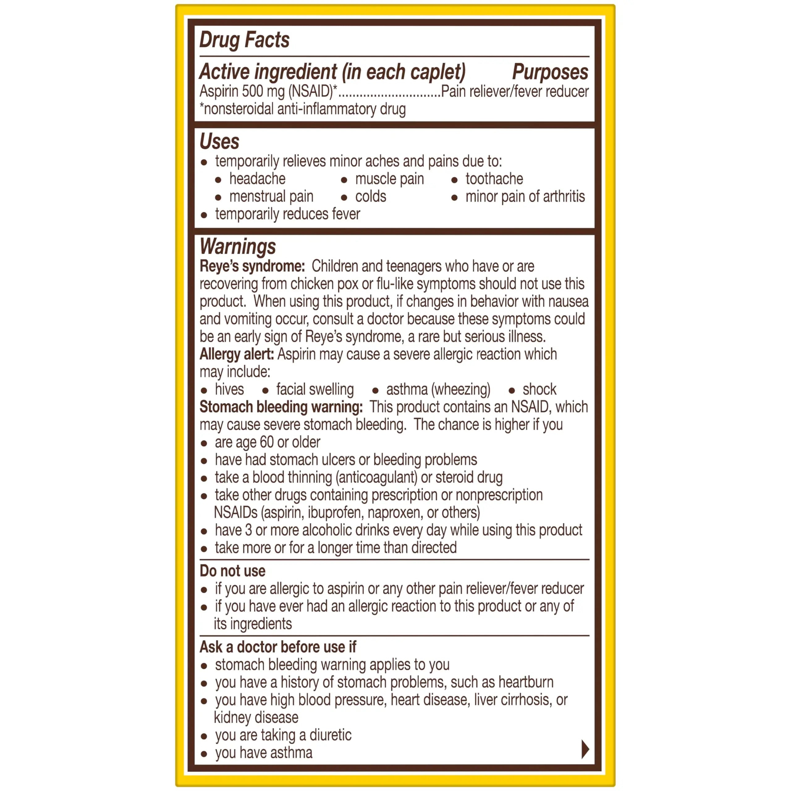 Bayer Aspirin Extra Strength, Aspirin 500mg, Pain Relief Pills, Fever Reducer and Headache Relief for Adults, 100 ct Bayer buy supplements canada