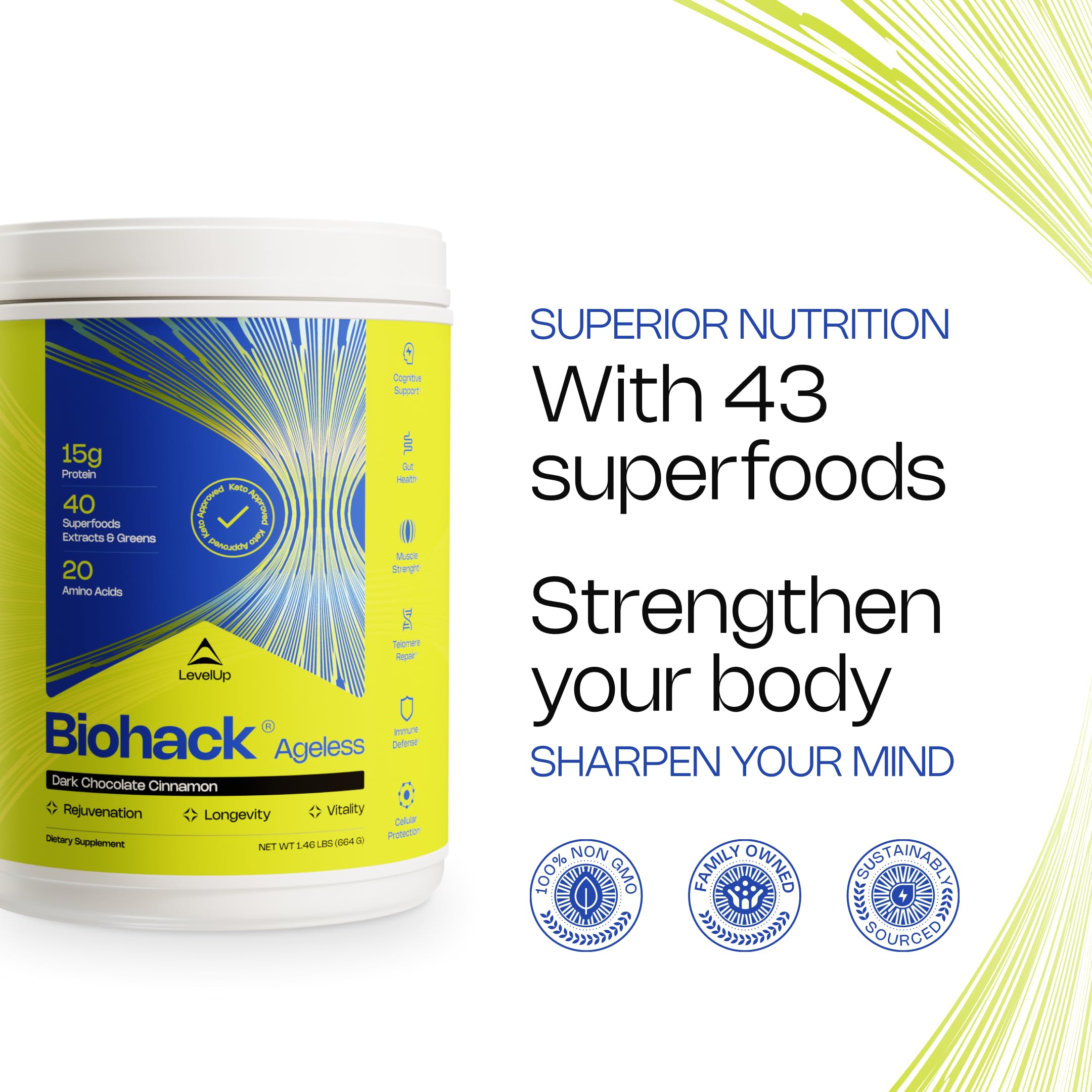 LevelUp Biohack Ageless: Colostrum Collagen Superfoods Antioxidants Spermidine Amino Acids Creatine for Women and Men, Total Body Rejuvenation (Dark Chocolate Cinnamon) LevelUp buy supplements canada