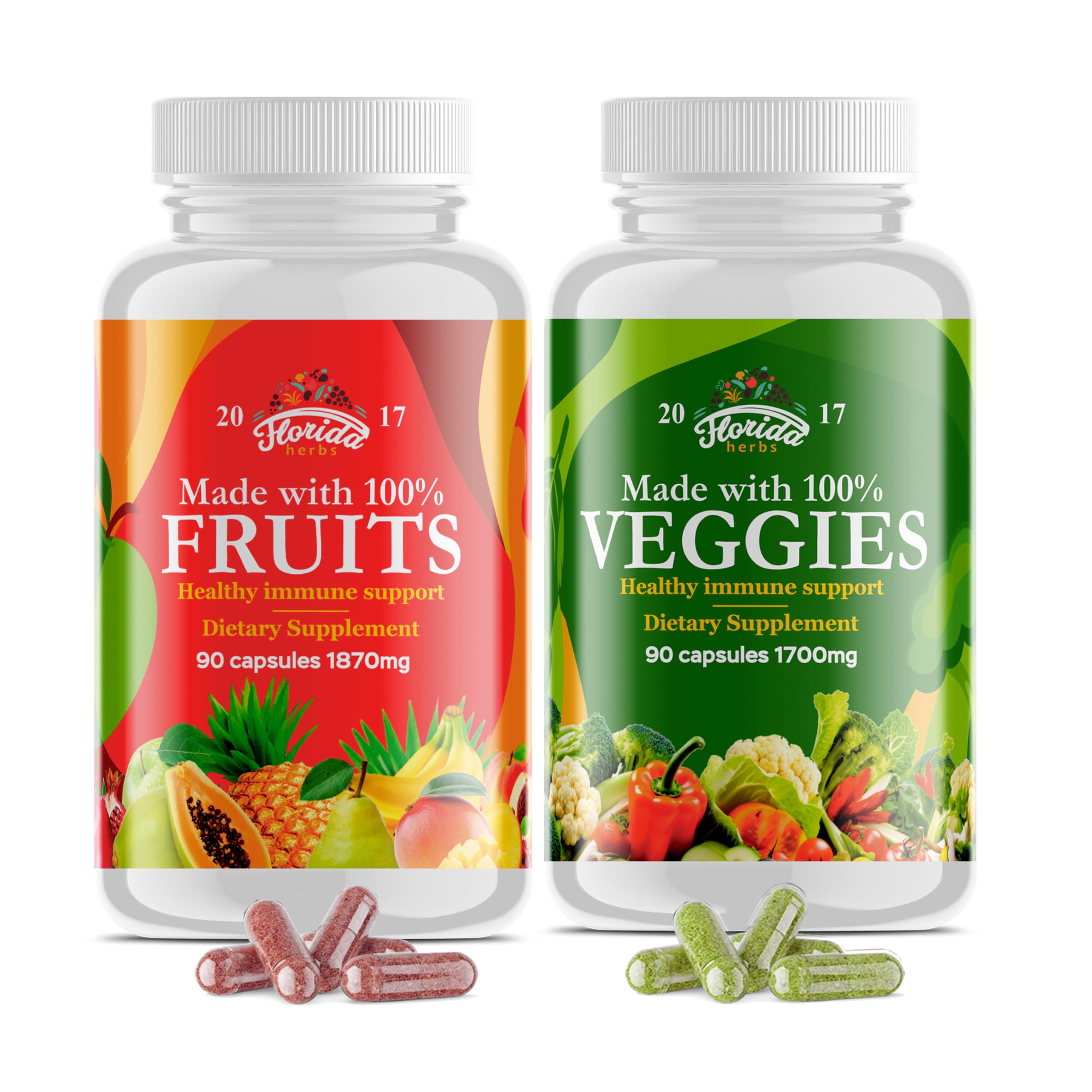 Fruits and Vegetables Supplement - 90 Fruit and 90 Veggie Capsules - Nature Vitamins, Balance of Fruits and Veggies Supports Energy Balance, Soy Free, Vegan Capsules - 90 Count (Pack of 2) FLORIDA HERBS buy supplements canada
