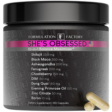Formulation Factory She's Obsessed: 10-in-1 Hormone Balance Maximizer with Shilajit, Maca, Ashwagandha, DIM, Dong Quai, Zinc & More for Vitality & Balance – 120 Capsules 2 Months Formulation Factory buy supplements canada