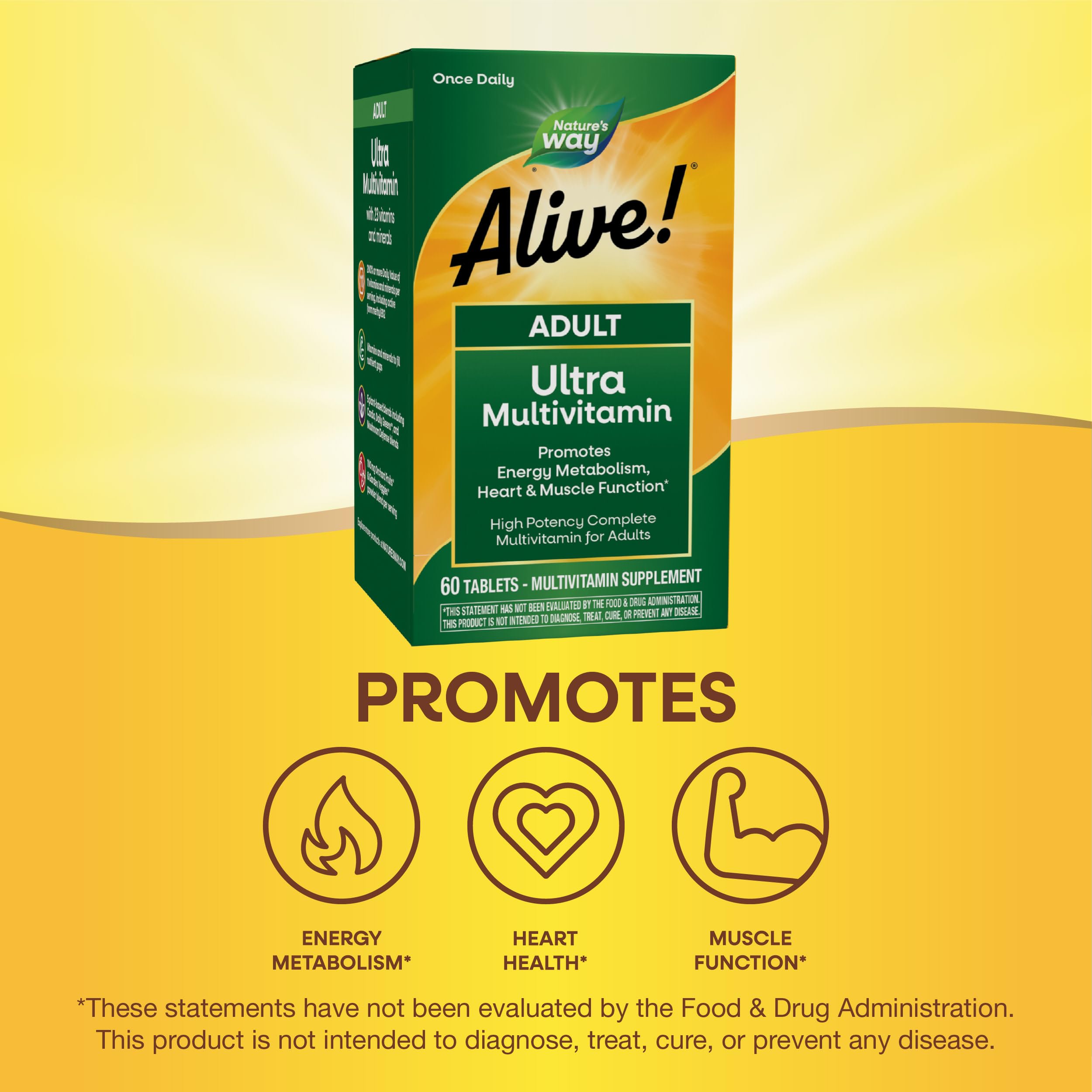Nature's Way Alive! Adult Ultra Multivitamins, Promotes Energy Metabolism, Heart & Muscle Function*, with B-Vitamins Including Methylated B12, Gluten Free, 60 Tablets Nature's Way buy supplements canada