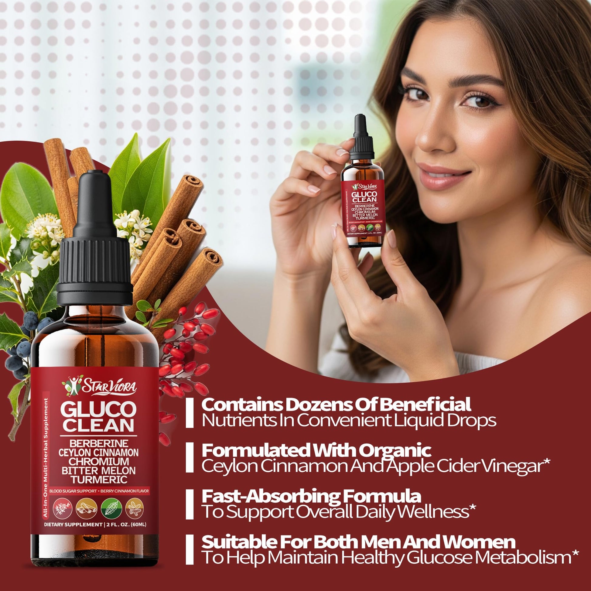 StarViora Gluco Clean Sugar-Free Herbal Blend with Berberine & Chromium, Bitter Melon, Ginseng and Alpha Lipoic Acid for Daily Wellness StarViora buy supplements canada