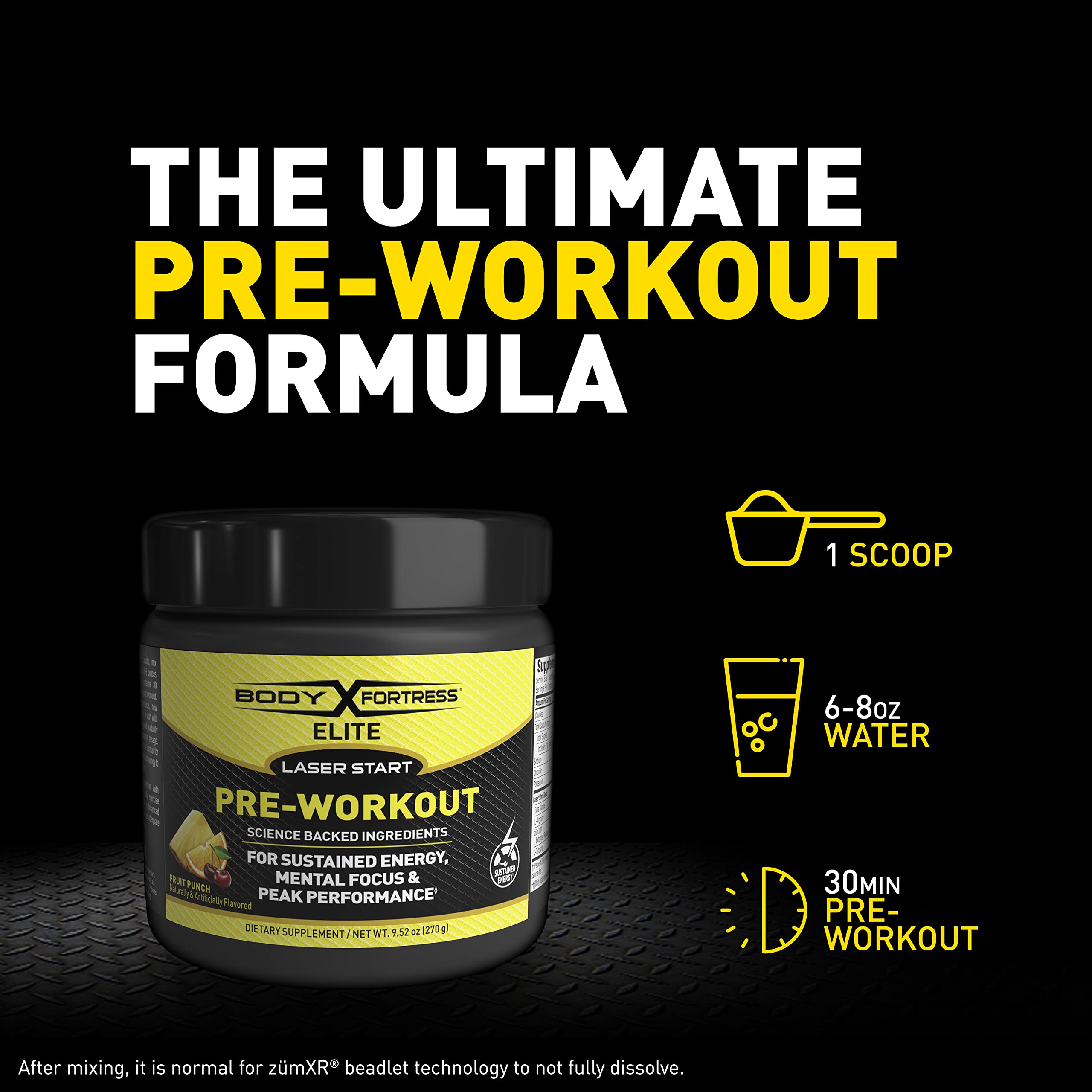 Body Fortress Elite Laser Start Pre-Workout Powder,ZümXR Caffeine for Sustained Energy Body Fortress buy supplements canada