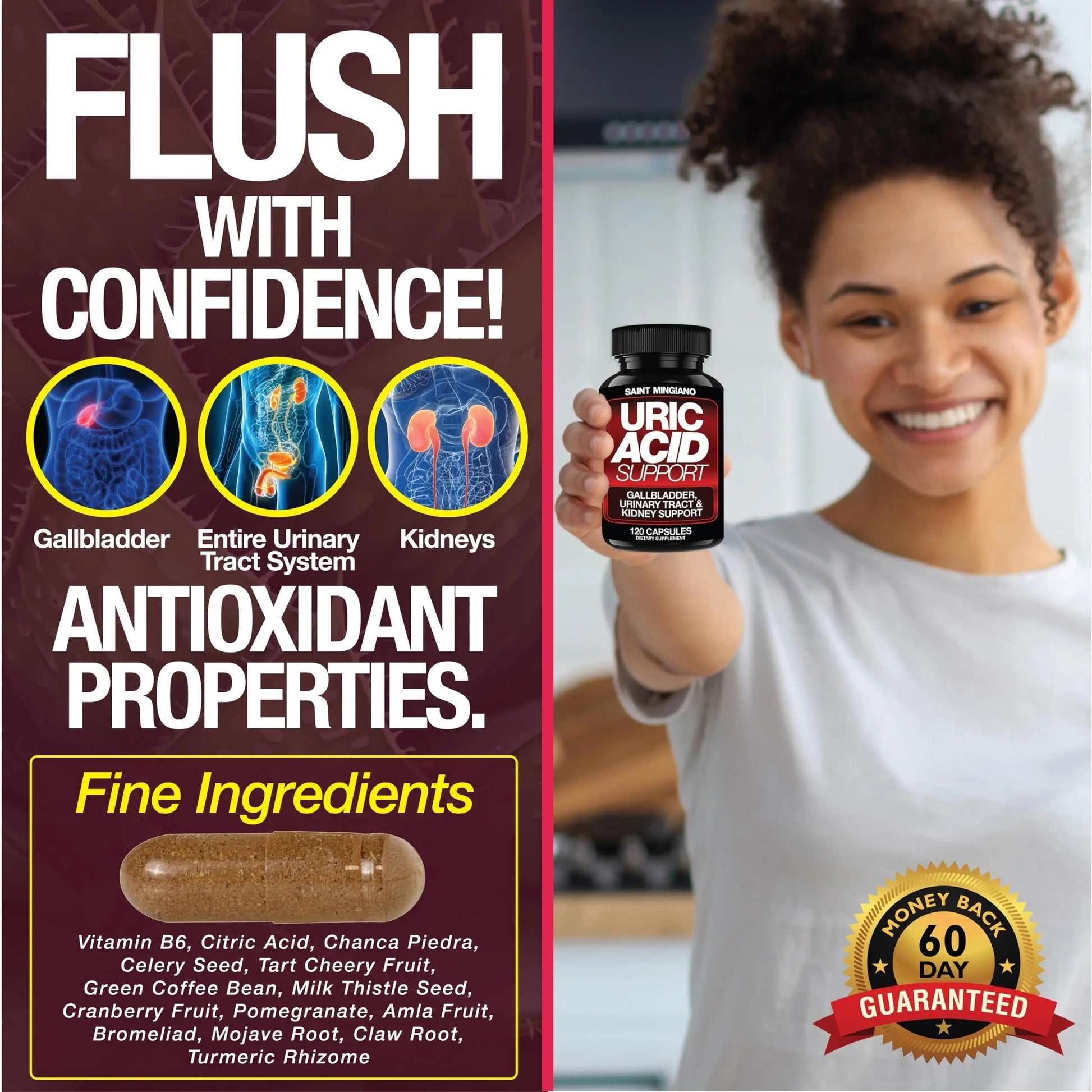 Saint Mingiano Uric Acid Flush for Gout Support -120 Capsules - Supports Kidney Cleanse Detox & Repair, Gallbladder & Urinary Tract Issues - Essential for Detox & Joint Support - Cranberry Extract Saint Mingiano buy supplements canada