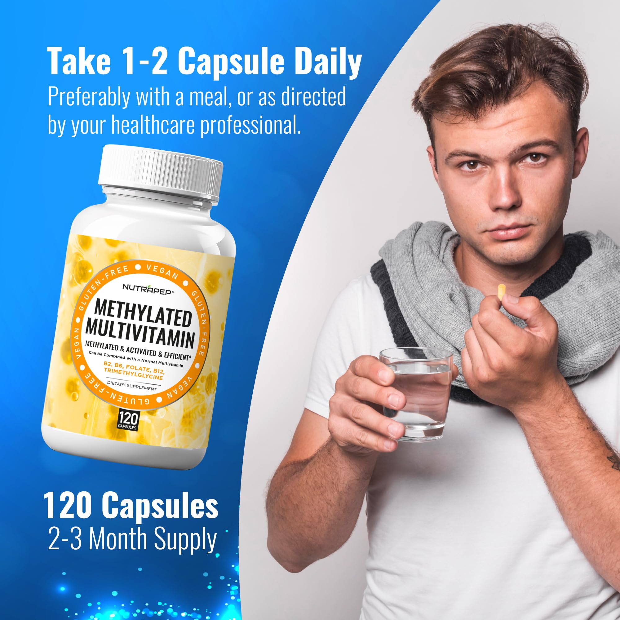 NutraPep Methylated Multivitamin for Men Women - 5-MTHF Riboflavin Vitamin B2 B6 B12 B Complex Trimethylglycine Methyl Folate L Methylfolate Capsules Supplement NutraPep buy supplements canada