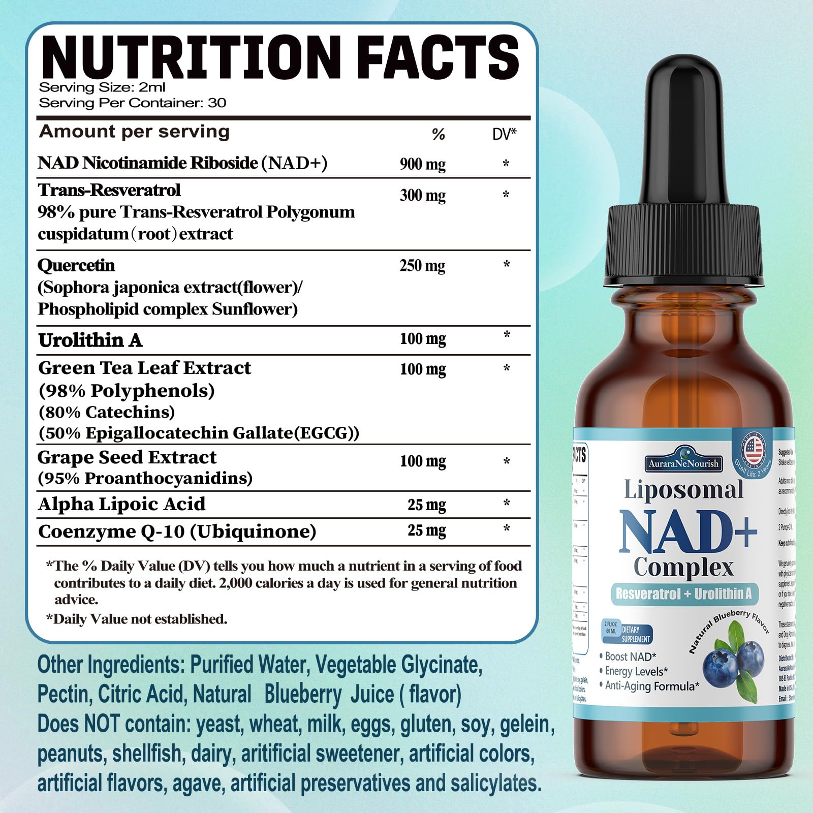 Liposomal NAD+ Liquid Drops, 8-in-1 NAD⁺ Nicotinamide Riboside Resveratrol 900mg w. Quercetin & Urolithin A | Fast Absorption NAD+ Supplement with CoQ10, ALA | Cellular Energy, Anti-Aging, Vitality AuraraNeNourish buy supplements canada
