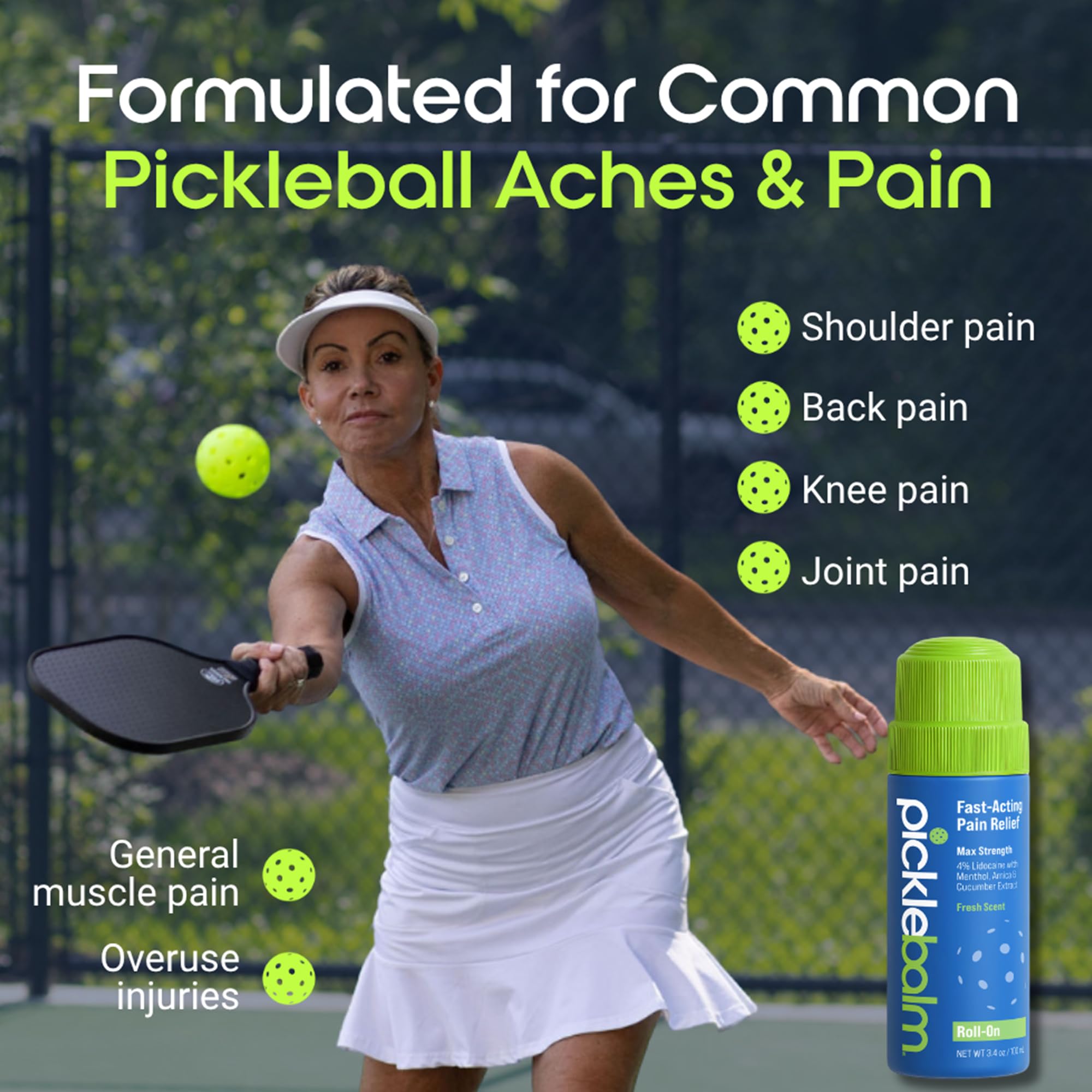 PickleBalm Pickleball In-Game Muscle Pain Relief Roll-On with 4% Lidocaine, Arnica, Menthol, Cucumber Seed Extract for Shoulders, Knees, Wrists, and More, 3.4oz Roll-On Applicator PickleBalm buy supplements canada
