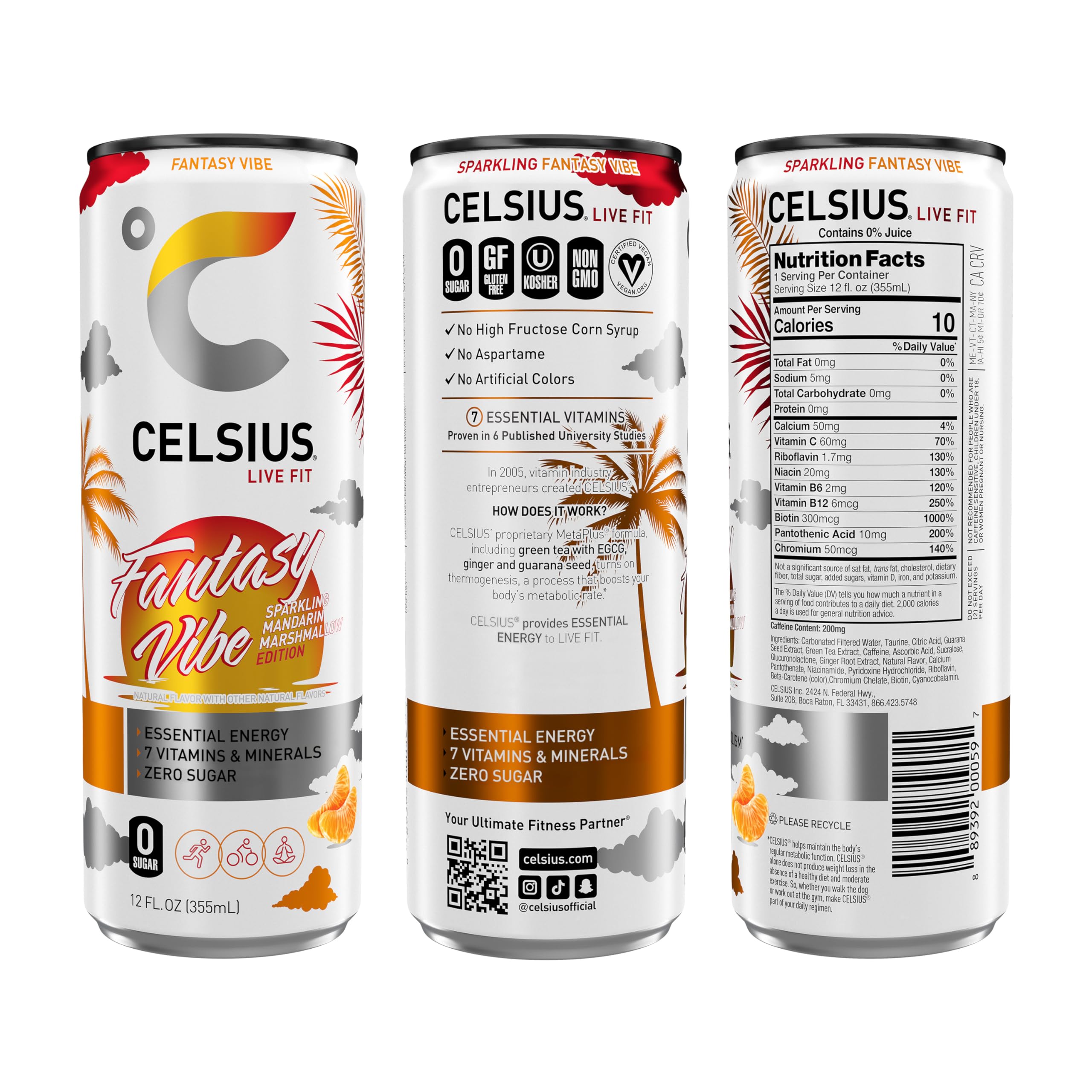 CELSIUS Sparkling Fantasy Vibe, Functional Essential Energy Drink, 12 Fl Oz (Pack of 12) CELSIUS buy supplements canada