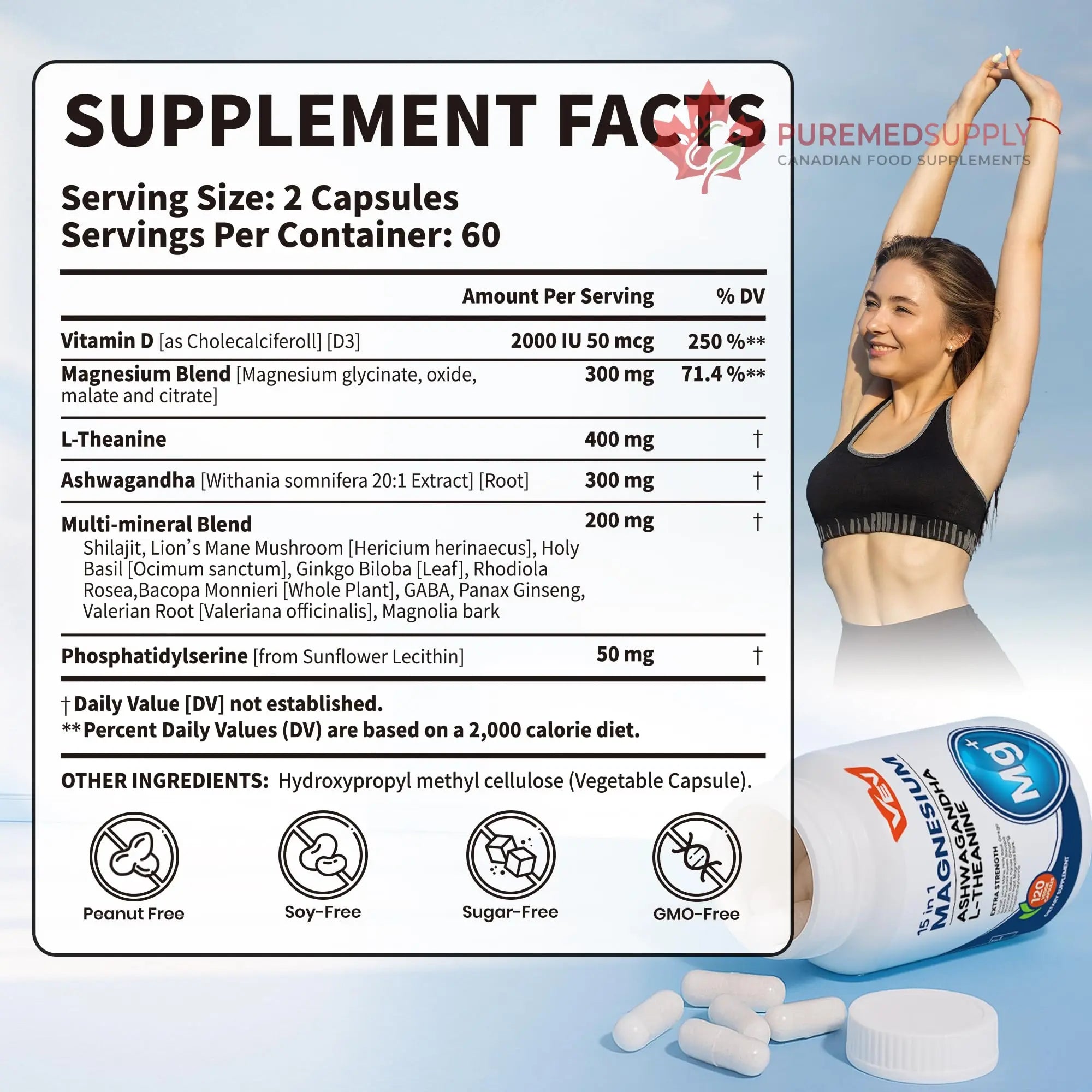 VEV DeepCalm Magnesium Complex for Women – 15-in-1 Glycinate & Citrate Capsules with Ashwagandha & L-Theanine – 120 Vegan Capsules VEV buy supplements canada