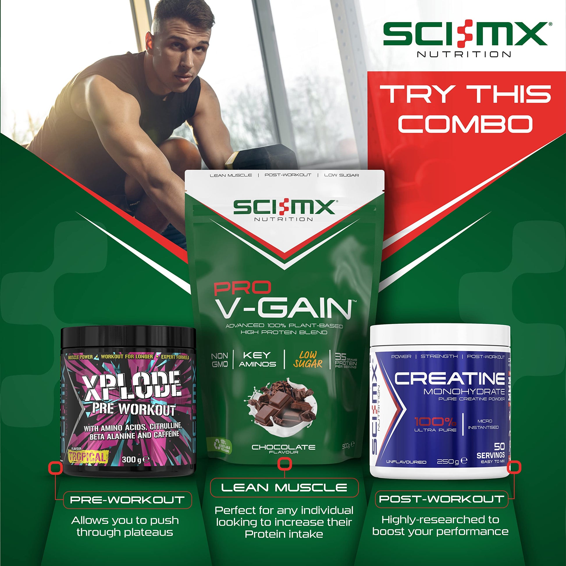 SCI-MX Pro V Gain 100% Plant Based Vegan Protein Formula With No Added Sugar - Chocolate Flavour - 900g - 20 SERVINGS SCI-MX buy supplements canada